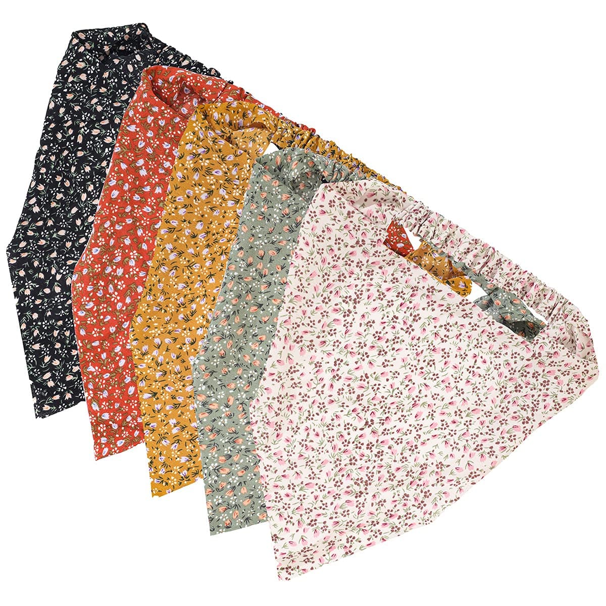 NiuZaiz 5 Pcs Floral Elastic Hair Scarf Headbands, Triangle Scarf Headband, Head Kerchief Headband, Bandana Headbands Boho Scarf Headband Head Kerchief Headbands for Girls and Women (Floral Set)