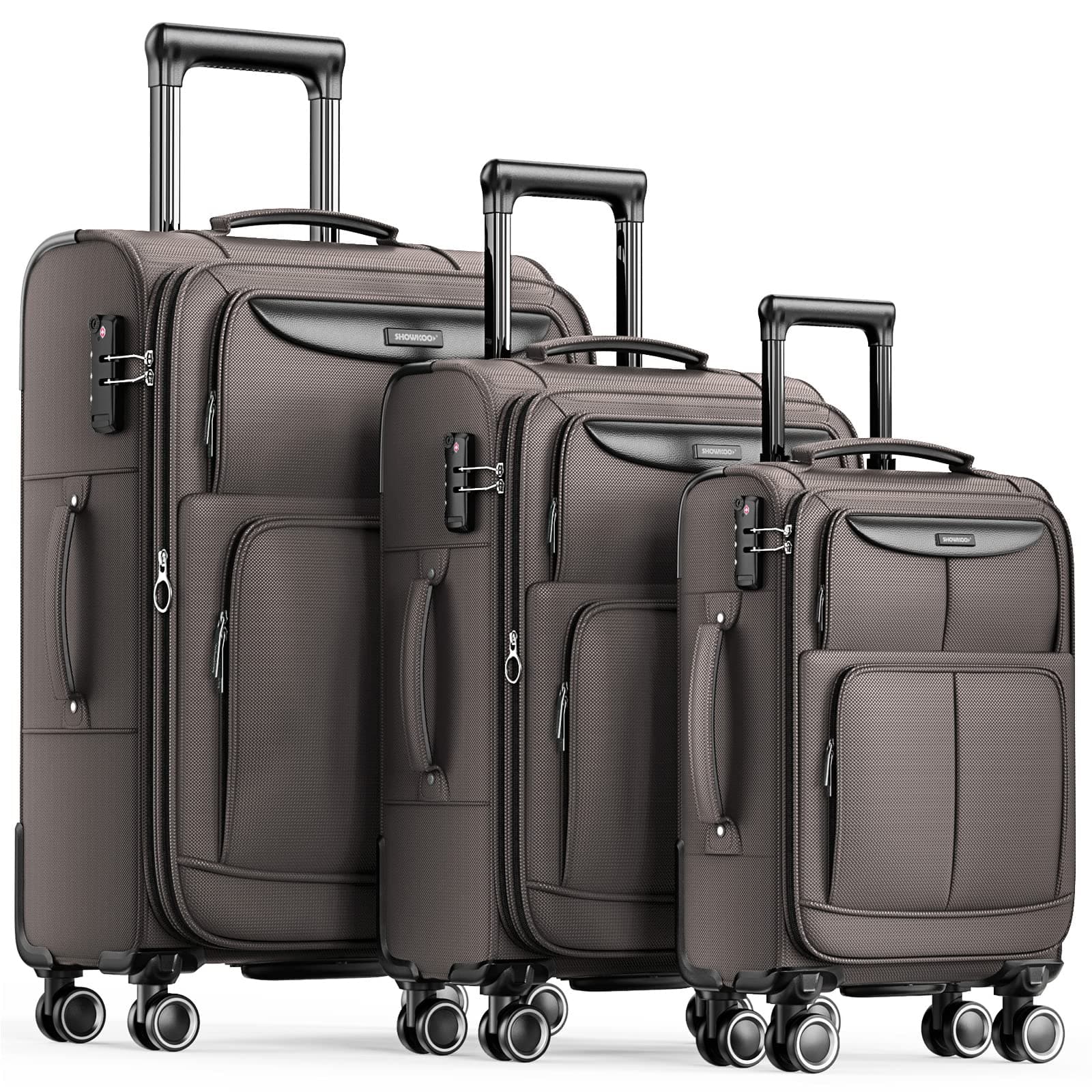 SHOWKOO Suitcase Sets 3 Piece Softshell Expandable Lightweight Durable Travel Luggage with Double Spinner Wheels TSA Lock, 20" 24" 28"