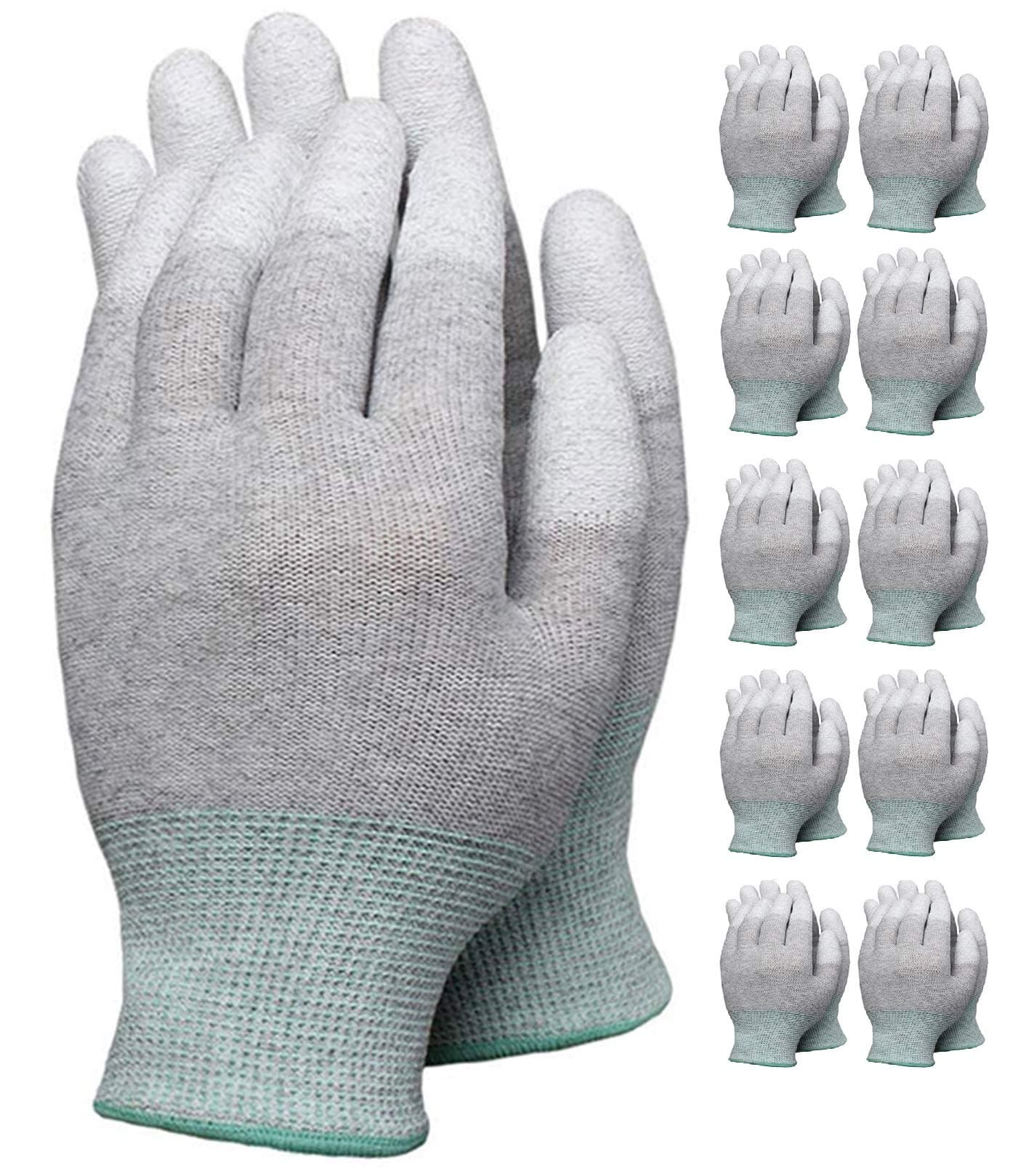 VIPER 10 Pairs Anti Static Gloves, Coated Fingertip Grey Carbon Fibers,13G ESD Safety Work Gloves