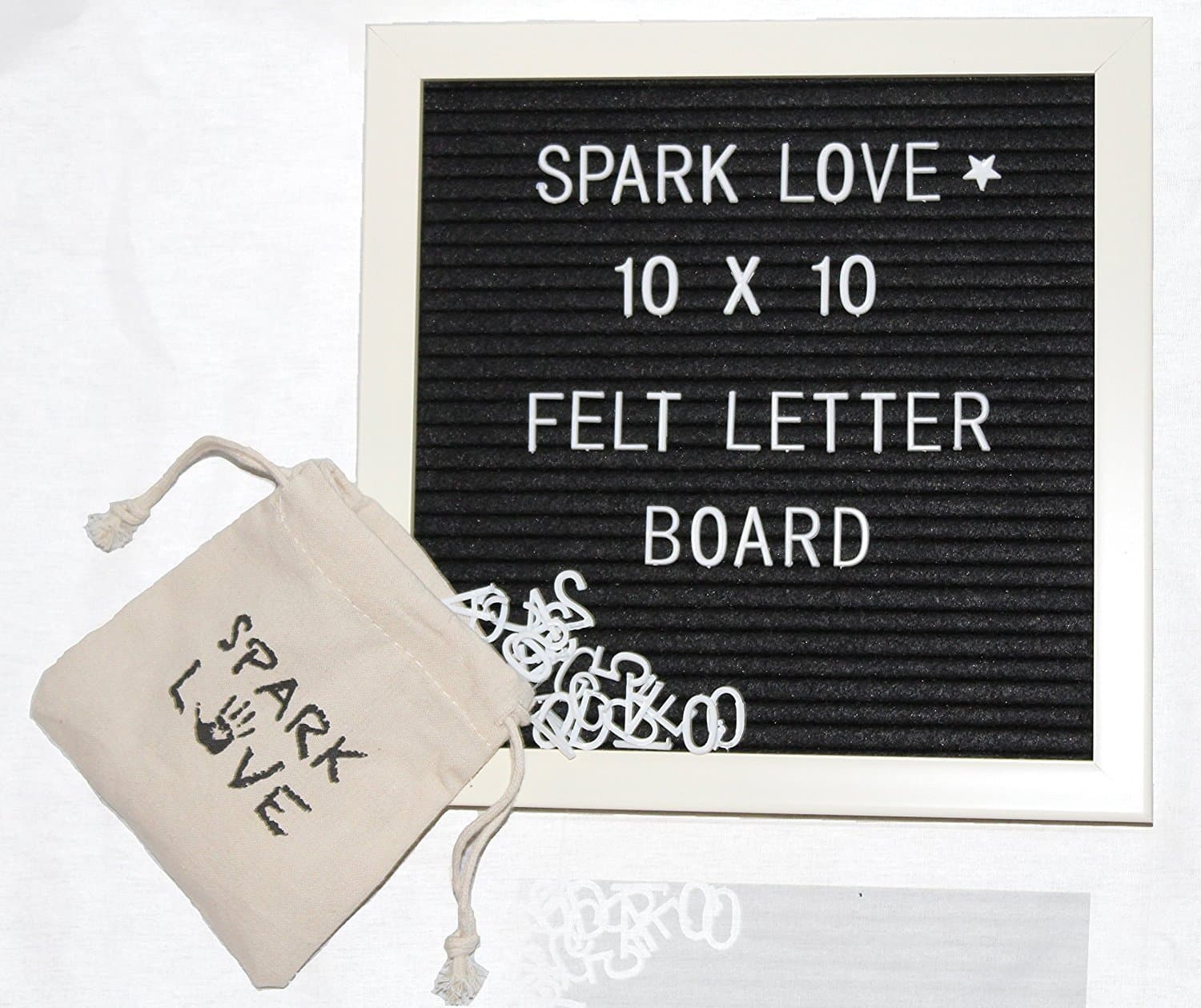 Changeable Felt Letter Board w/Built-in Stand & 296 Letters, Numbers & Symbols -White Frame - Black Felt - 10x10 Inches, Changeable Wooden Message Board Sign, Wall Mount w/Free Canvas Bag