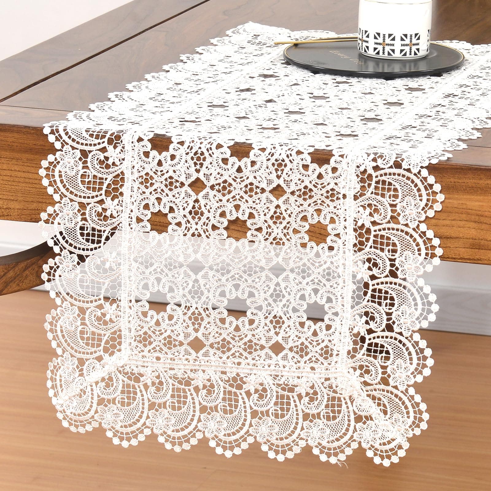 LIN TONG placemats, lace placemats, Heat Resistant Crochet Embroidered placemats for Restaurant, Coffee, Wedding, Party Table Decoration, White 16X36
