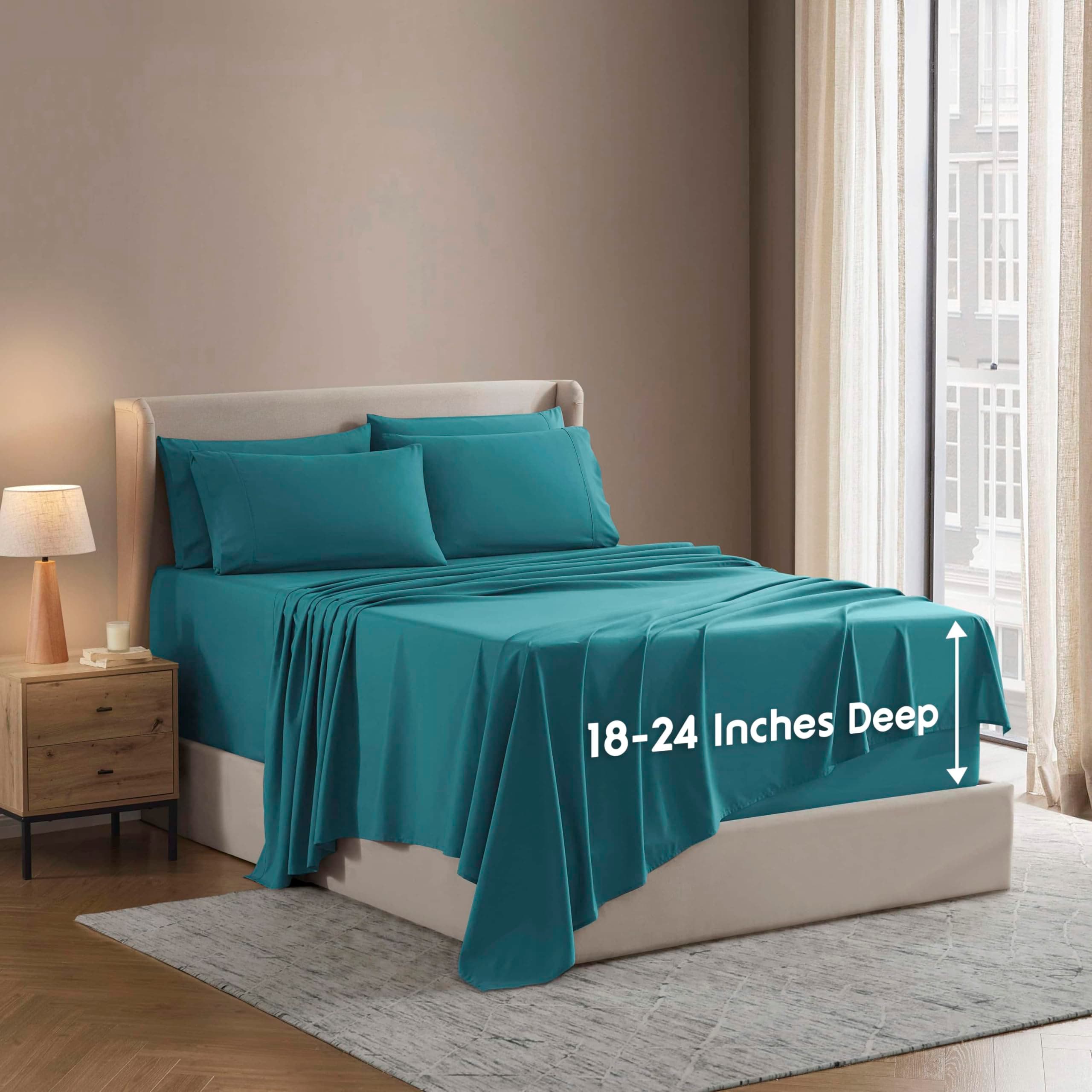 Extra Deep Cal King Sheet Set - 6 Piece Breathable & Cooling Sheets - Hotel Luxury Bedding Set w/18-24 Inch Deep Pockets - Easy & Secure Fit - Super Soft, Wrinkle Free & Comfy - Teal