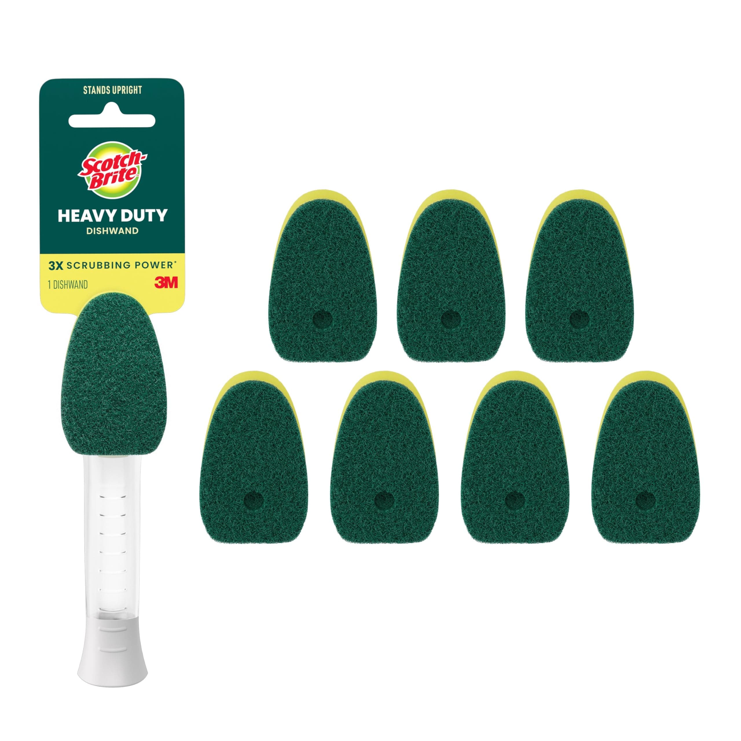 Heavy Duty Dishwand Kit, Includes 1 Wand & 7 Refill Pads, Keep Hands Out of the Mess