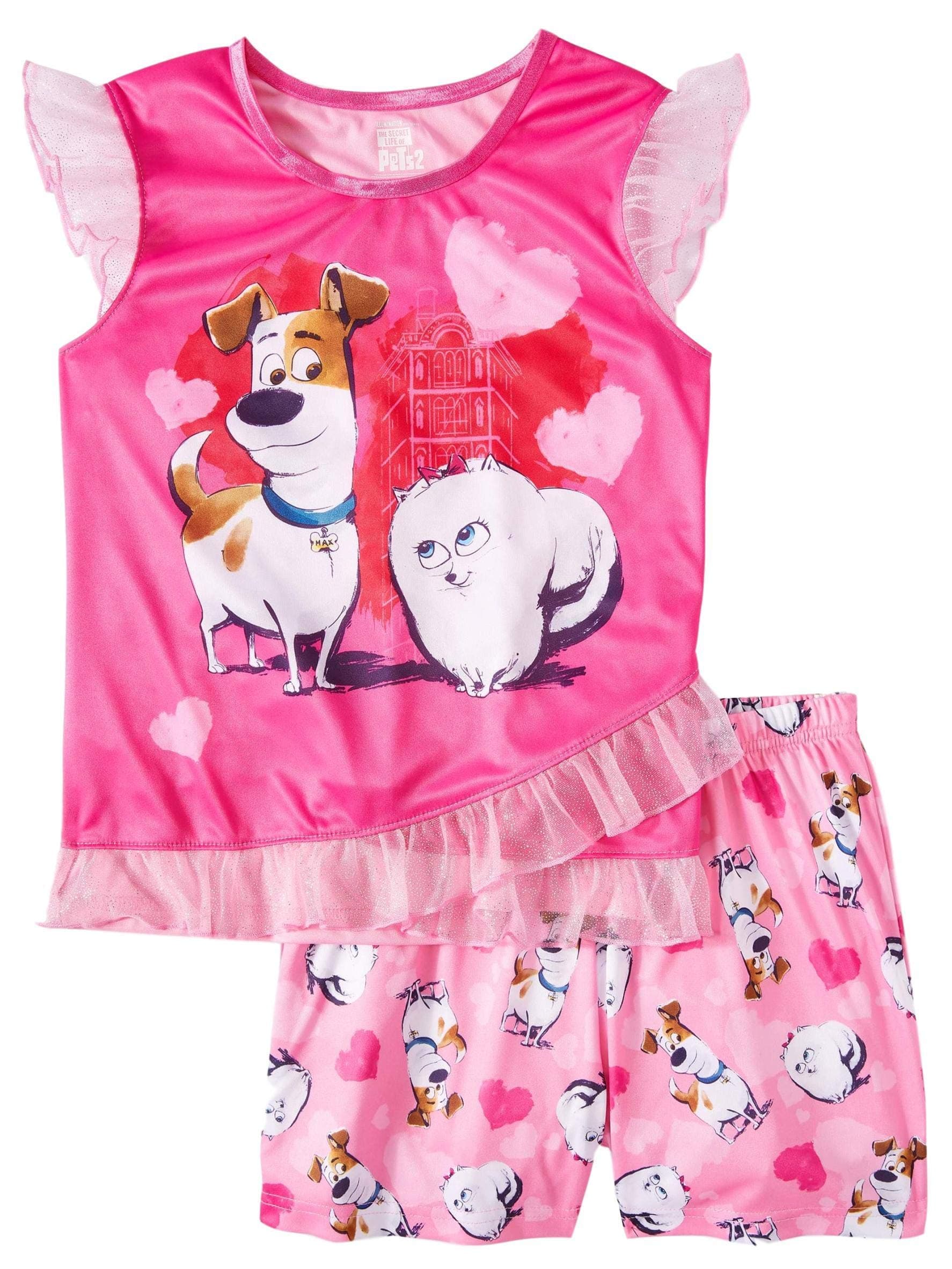 Secret Life Pet Max Gidget Pajamas for Girls 2 pc Short and Shirt Set (S 6-6X) Pink