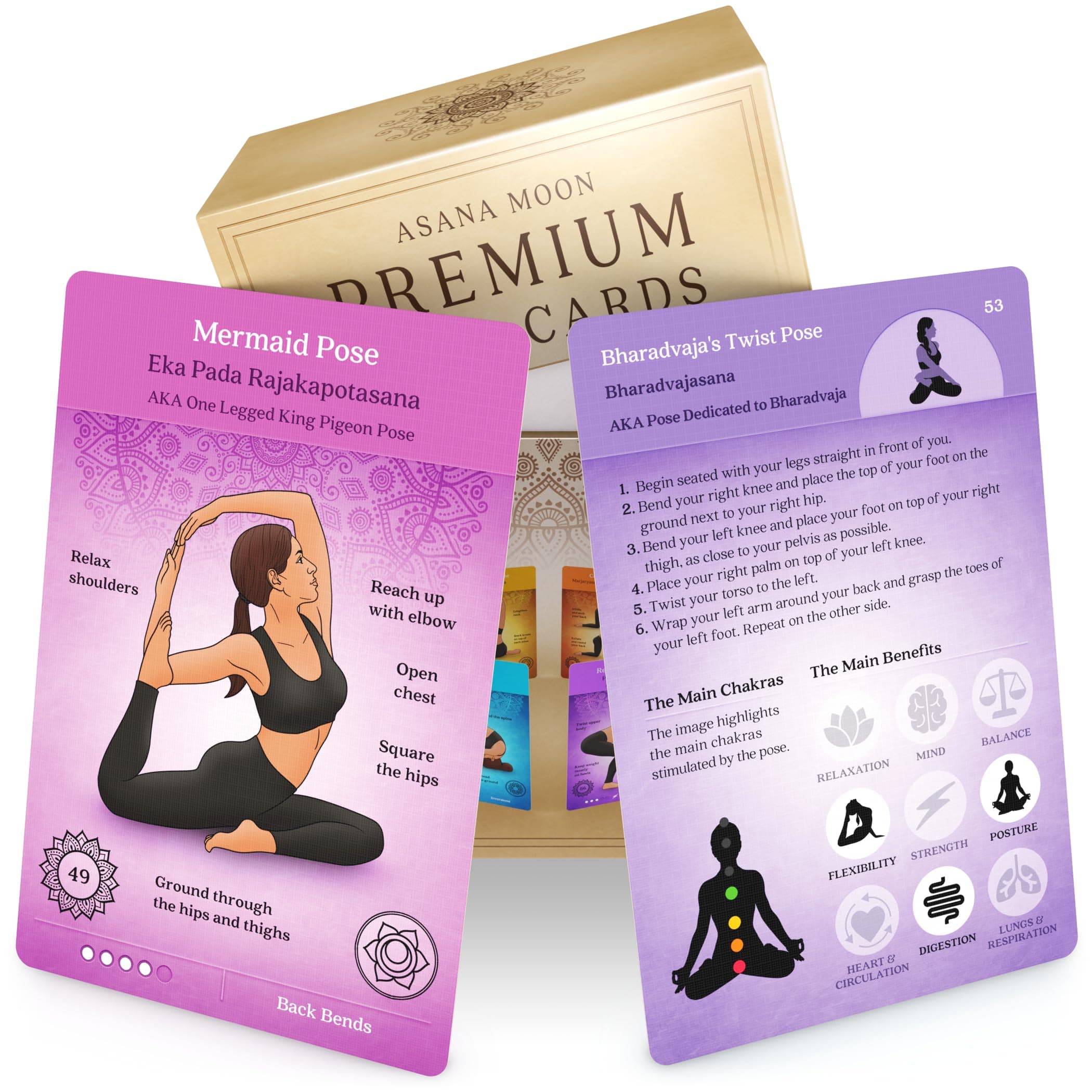 Asana Moon Premium Yoga Cards By – Deck With Over 120 Poses Sequencing Cues And Sanskrit Names For Beginners Teachers Unique Gift Women Or Any Lover