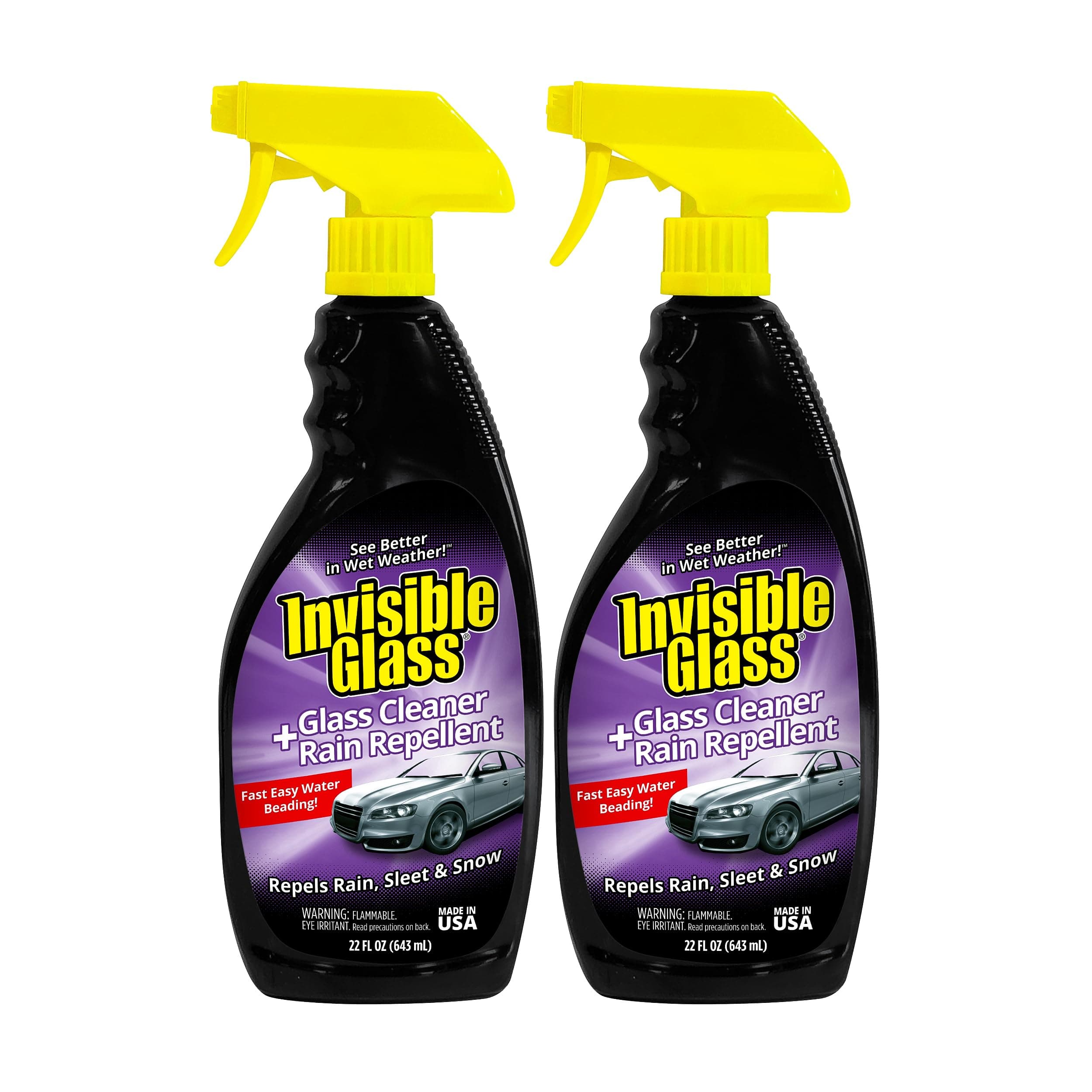 Invisible Glass 92184-2PK Glass Cleaner + Rain Repellent 2-in-1 Windshield and Window Spray, Cleans Auto Glass, Repels Rain, Sleet, Snow, Improves Wet Weather Visibility – 22 fl oz (Pack of 2)