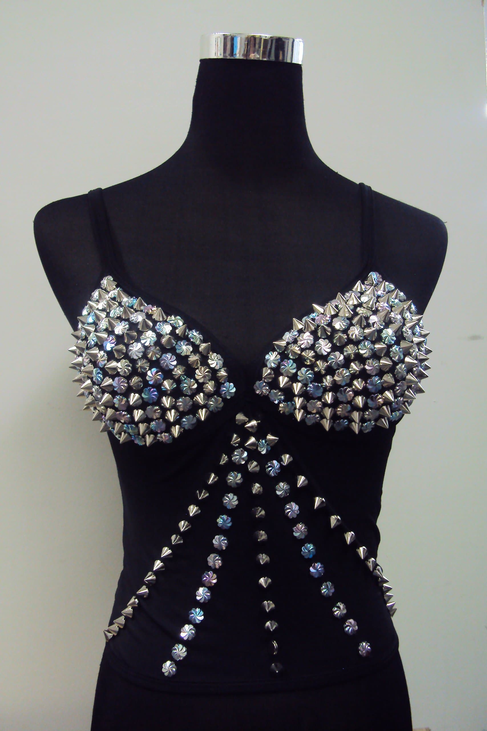 Rave Chic Beaded Spikes Statement Bra Clubbing Corset Tank Top Cami