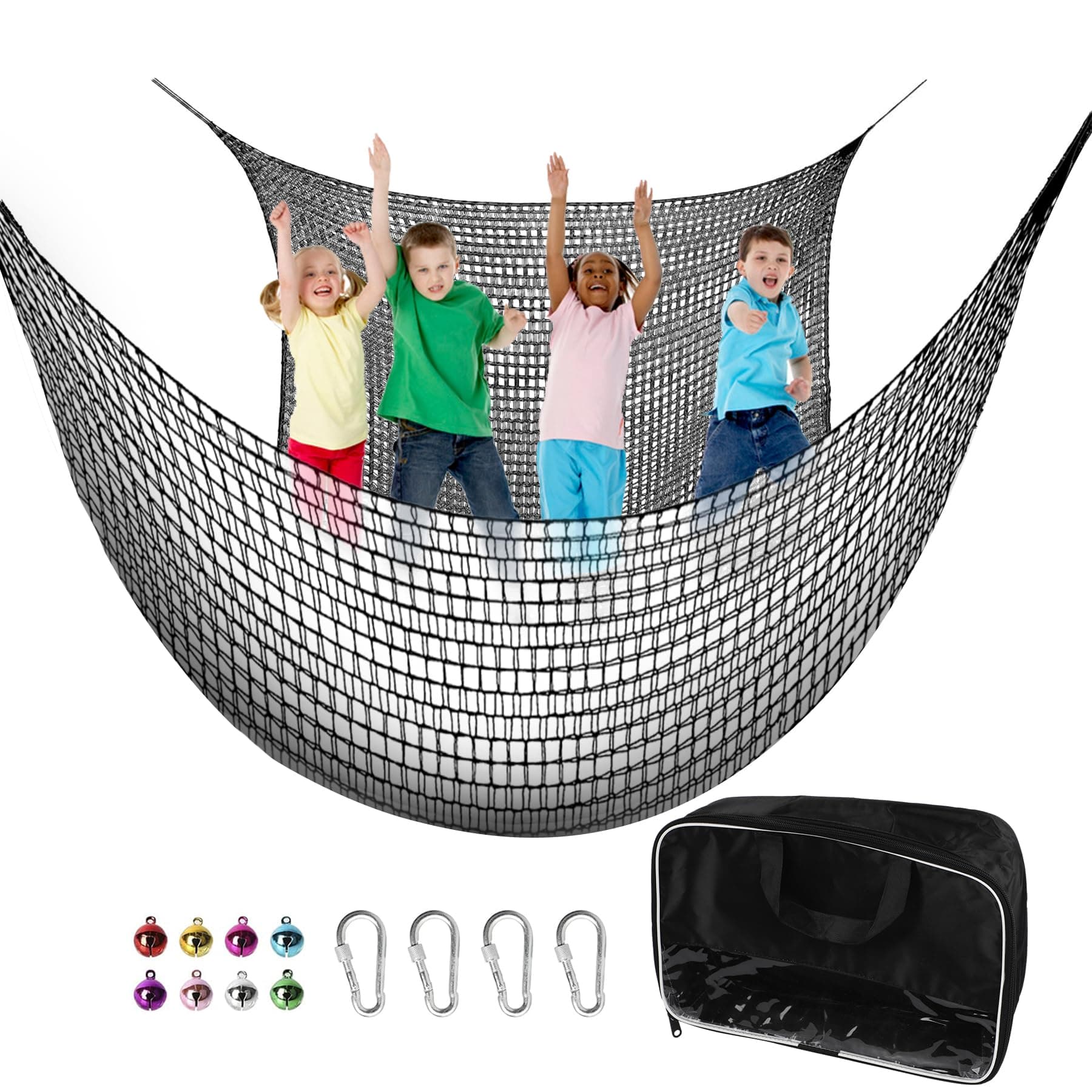 Climbing Cargo Net 9.8' x 9.8', Double Layers Playground Safety Net, with Storage Bag Climbing Net for Kids Outdoor Treehouse