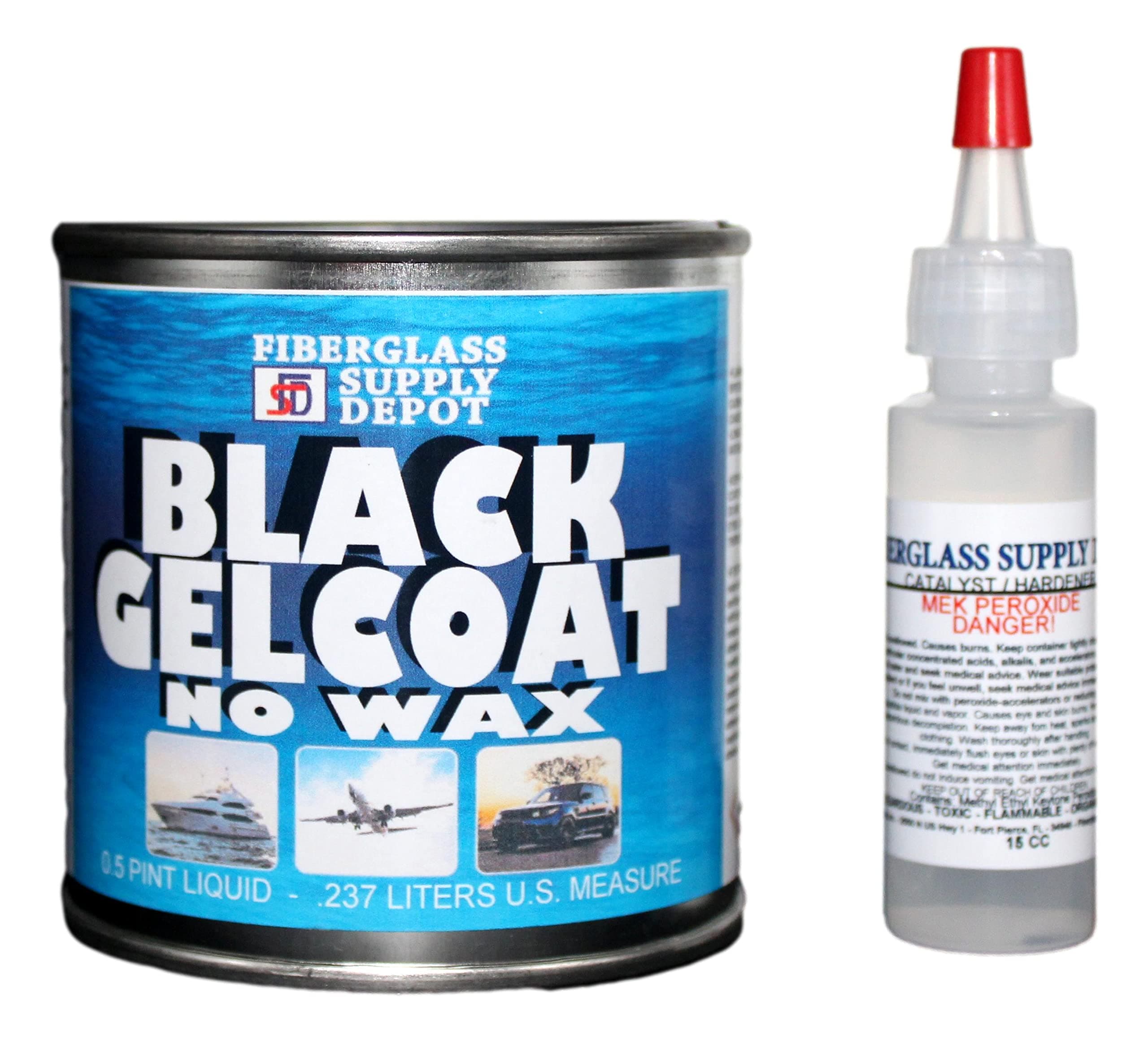 Fiberglass Supply Depot Black Gelcoat No Wax Half Pint with 15cc Hardener (MEKP)