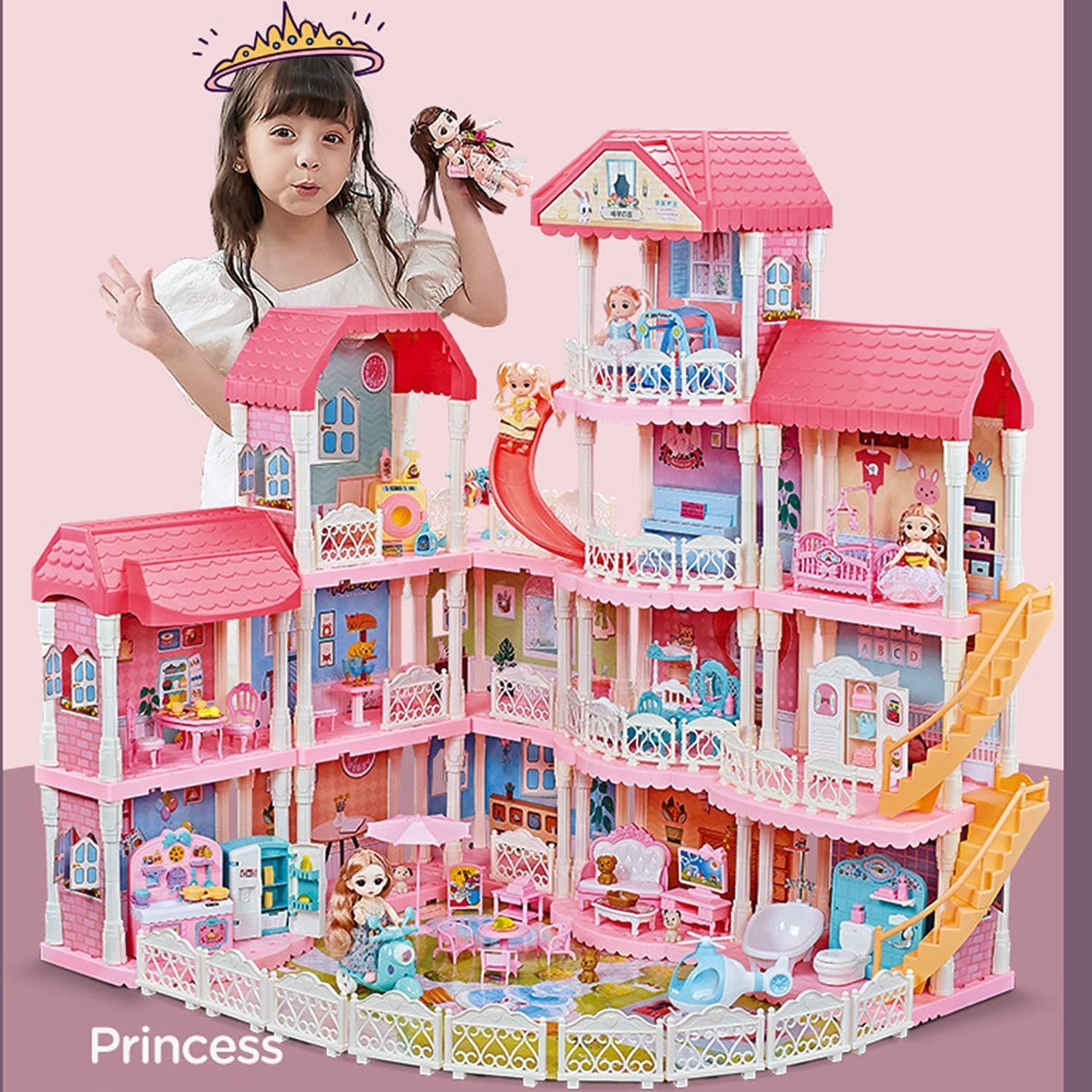 Goodsworldwide D&D Doll House Dream House Building Toys Figure Furniture Accessories Best Gift for Toddlers, Boys & Girls,DIY kit (15Room+Light)