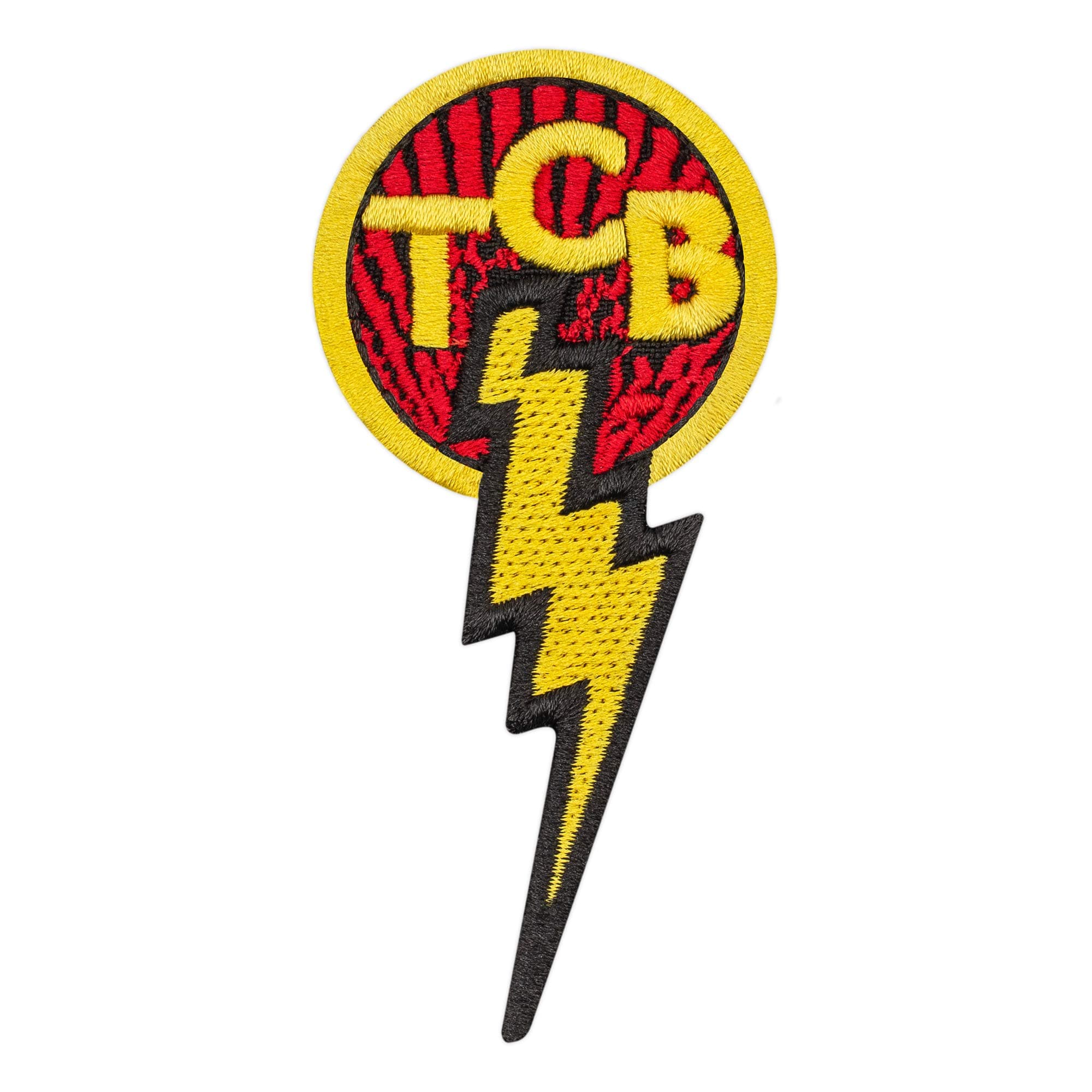Elvis TCB Patch - Taking Care of Business - Black, Red and Yellow - TCB Lightening - Iron On Embroidery - Size: 1.8 x 3.7 inches