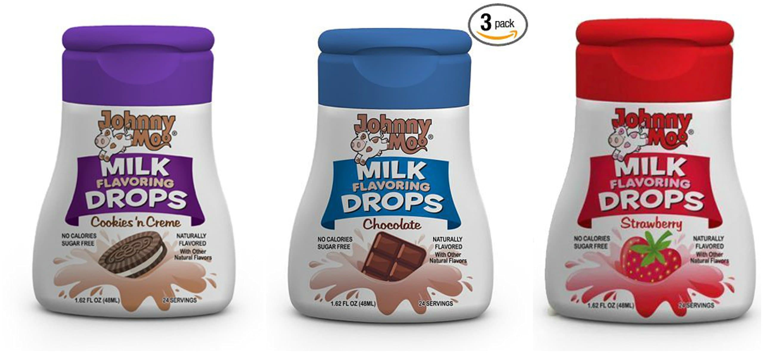 Johnny Moo Milk Flavoring Drops, 1.62oz Bottle Variety 3 Pack (Chocolate, Cookies & Cream and Strawberry)