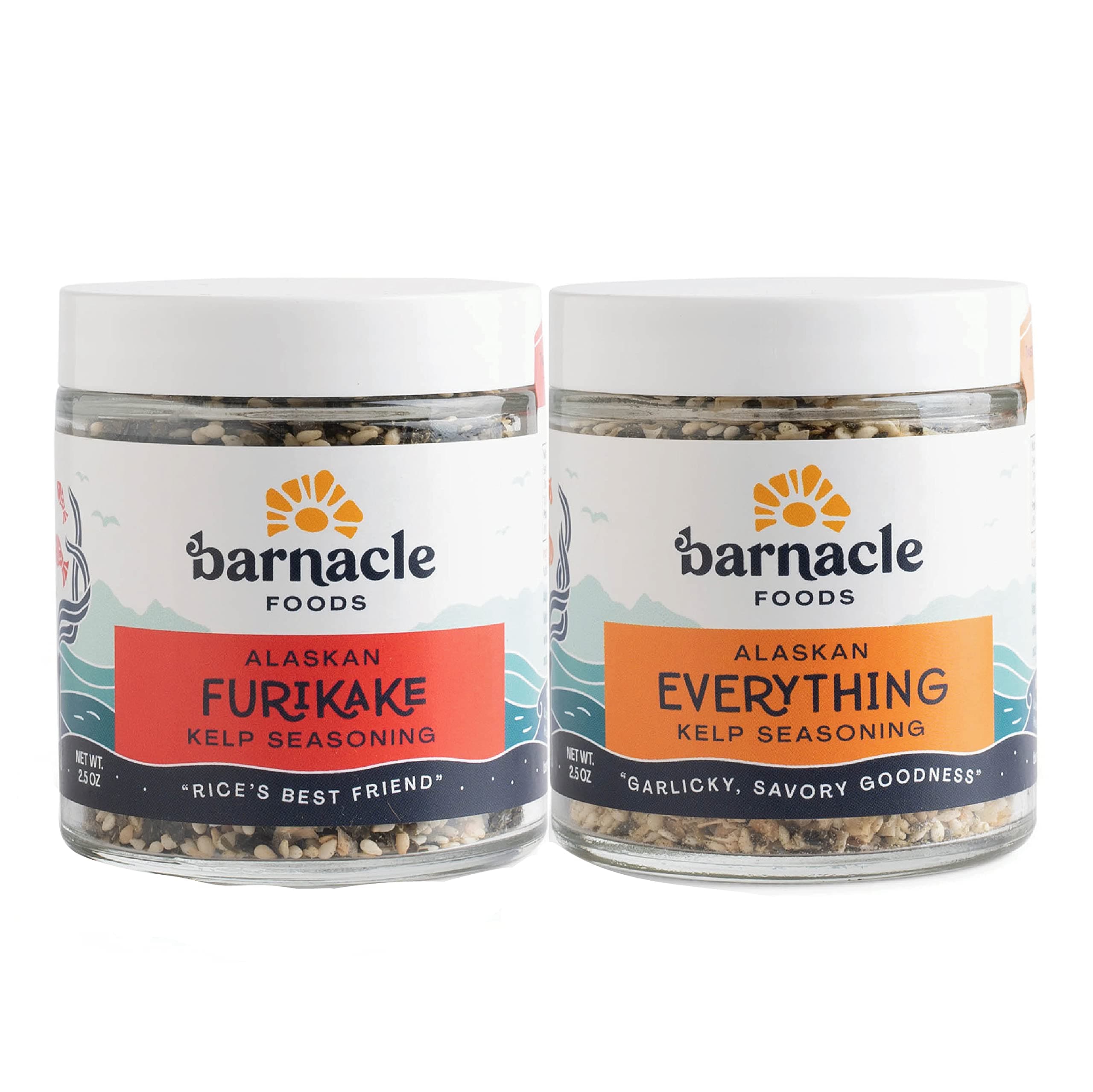 Barnacle Foods Kelp Seasoning Variety Pack | 2.5 oz. | Everything Bagel & Furikake Rice Seasoning | Great Spice for Cooking, Meals & Snacks | Made in Alaska | 2 Pack