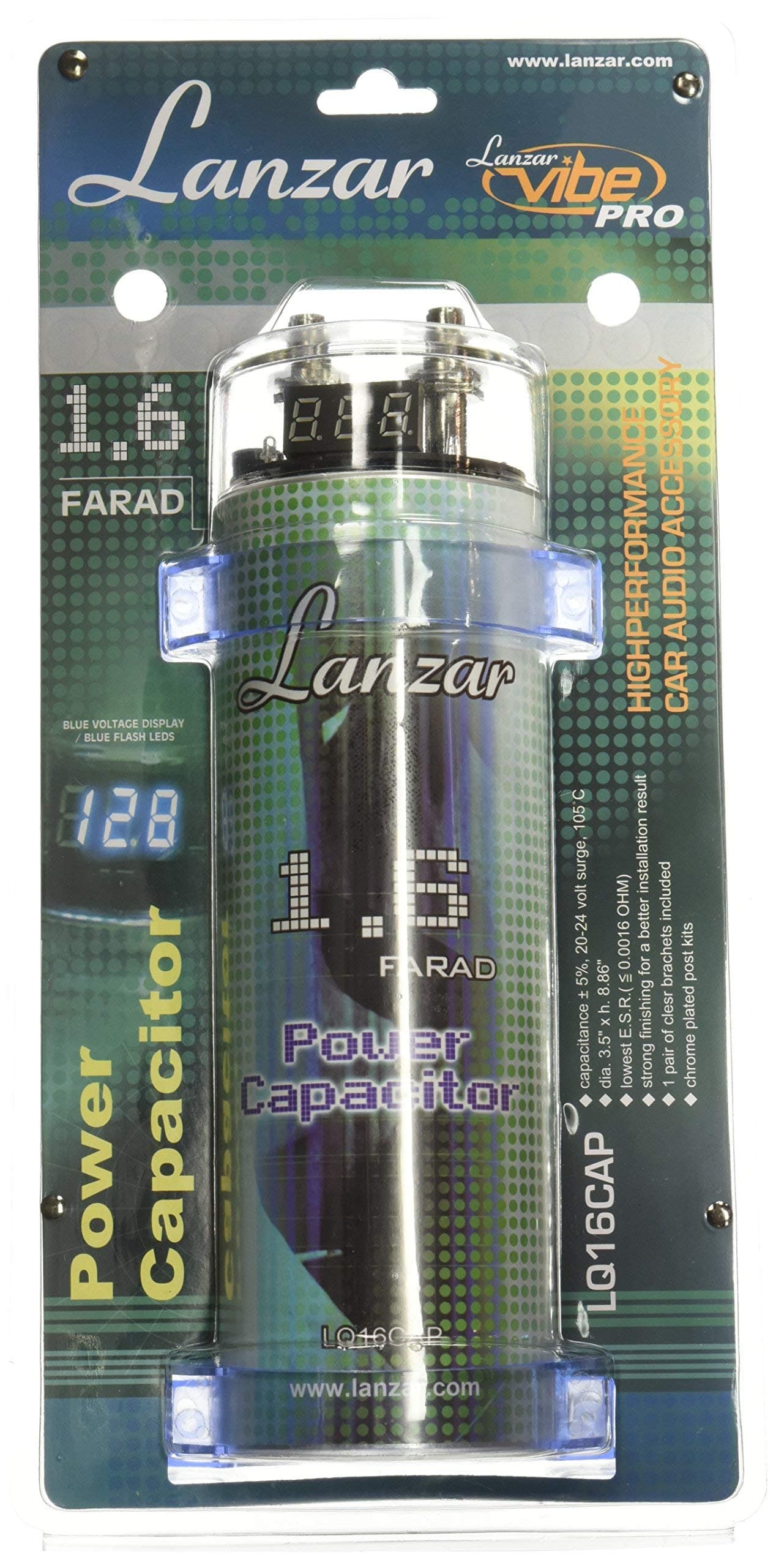 Lanzar LQ16CAP Contaq 1.6 Farad 12 Volt Power Capacitor
