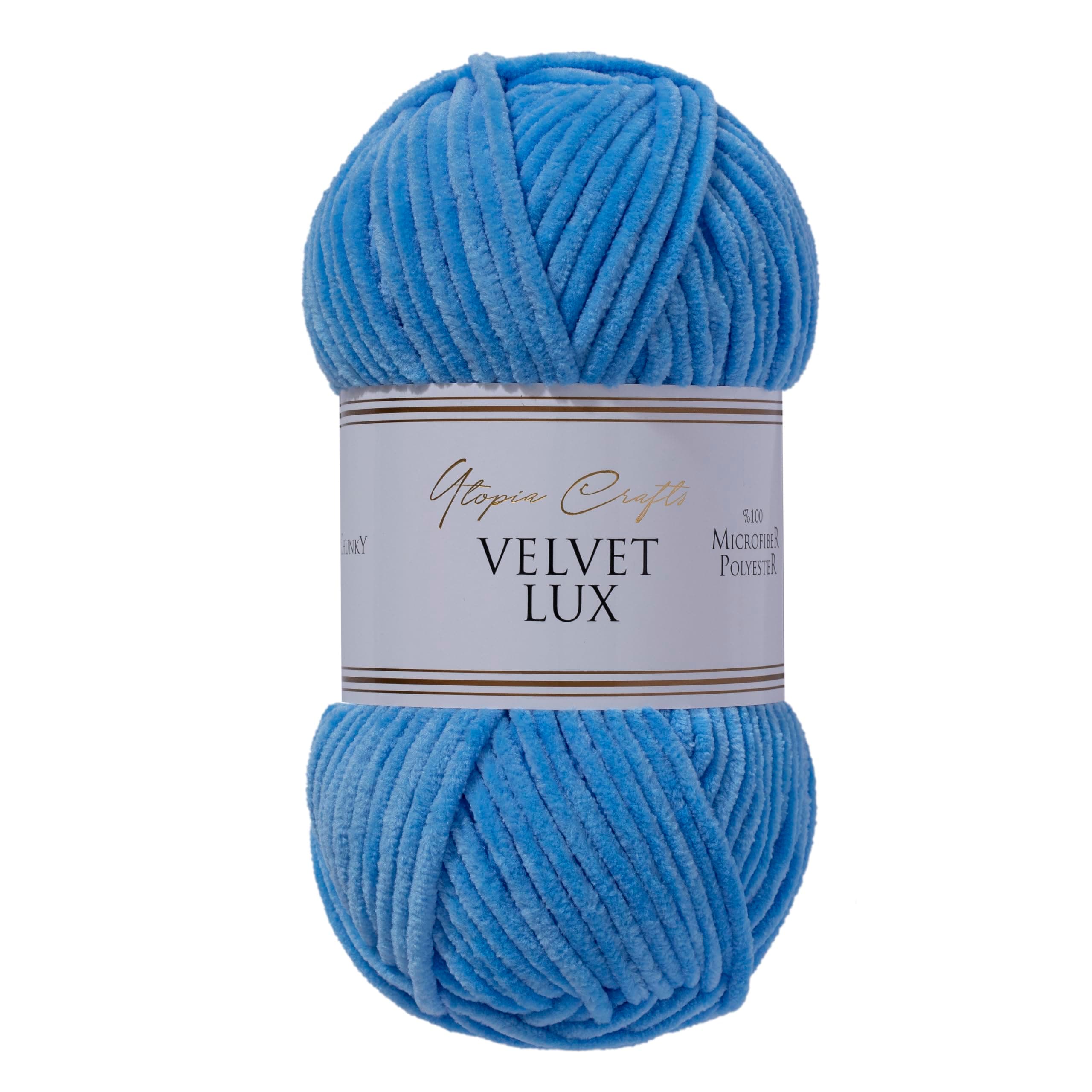 Utopia Crafts Velvet Lux Chenille Super Soft Chunky Yarn for Knitting and Crochet 100g (1, Sky Blue)