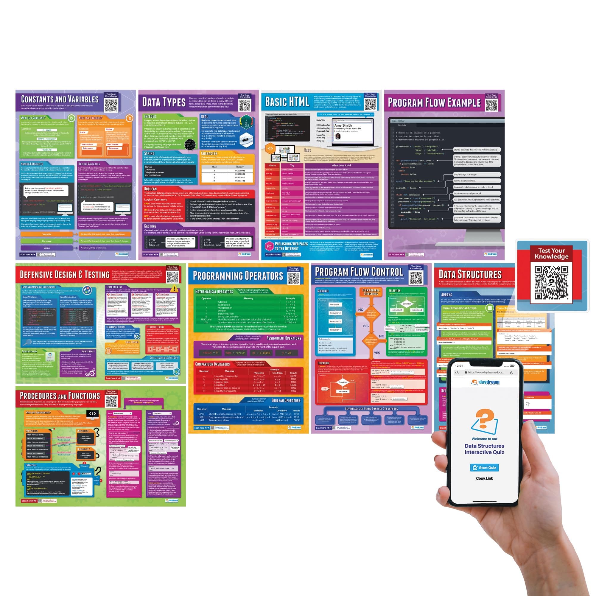 Computer Programming Posters - Set of 9 - Gloss Paper - LARGE FORMAT - 33" x 23.5" - STEM Classroom Decoration - Bulletin Banner Charts.