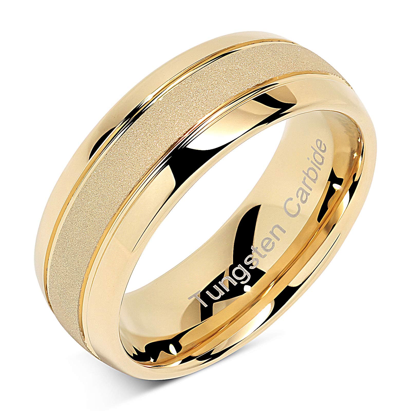 Engraved Personalized Tungsten Rings For Men Women Gold Wedding Band SandBlasted Finish Dome Edge Sizes 6-16