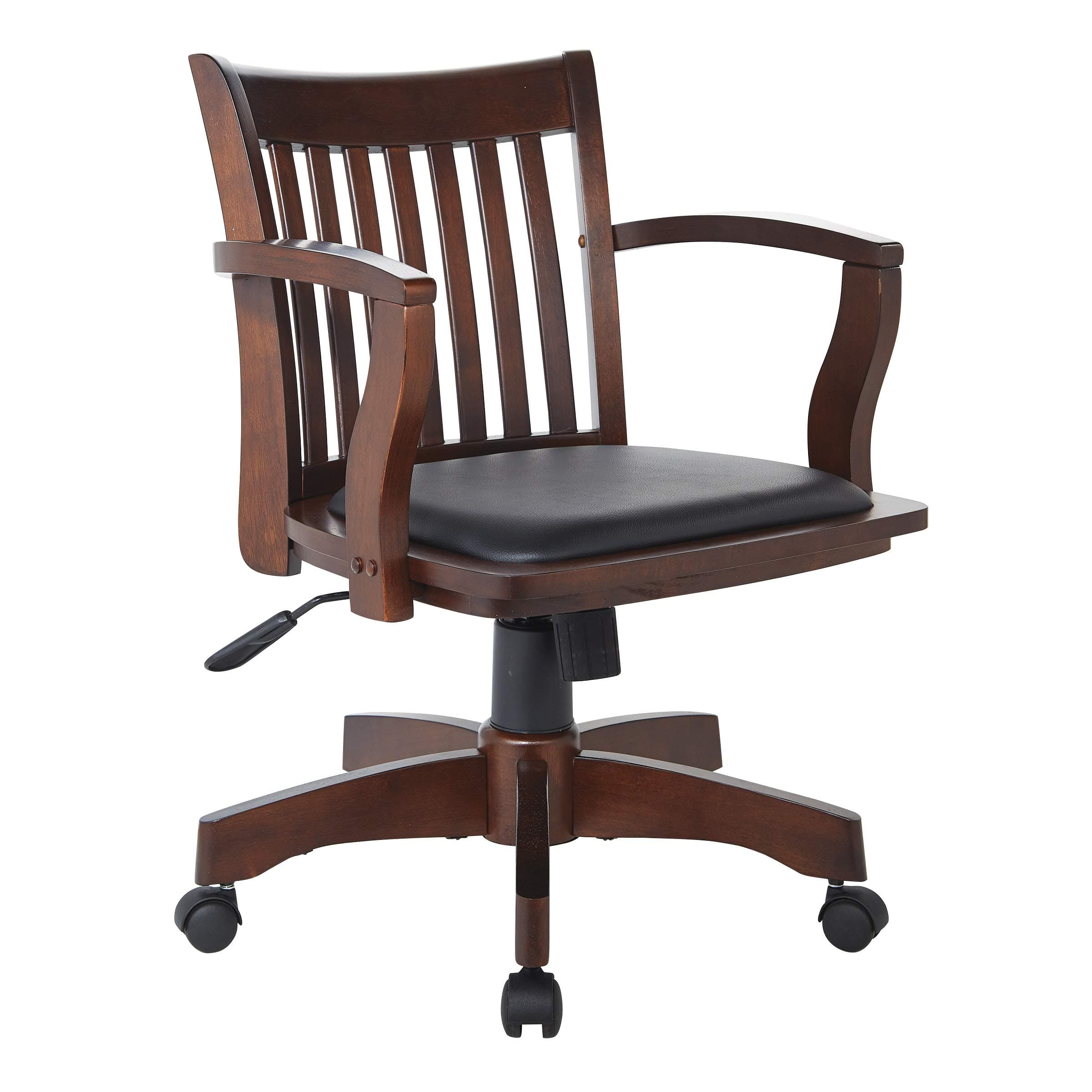 OSP Home Furnishings Deluxe Wood Banker's Desk Chair with Padded Seat, Adjustable Height and Locking Tilt, Espresso Finish and Black Vinyl