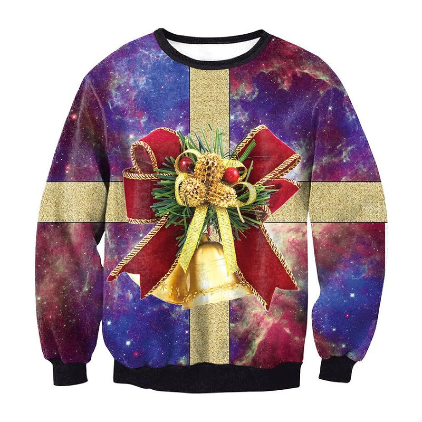 TUHGB Christmas 3D Digital Print Party Sweatshirt Autumn Round Neck Long Sleeve,HK12,3XL