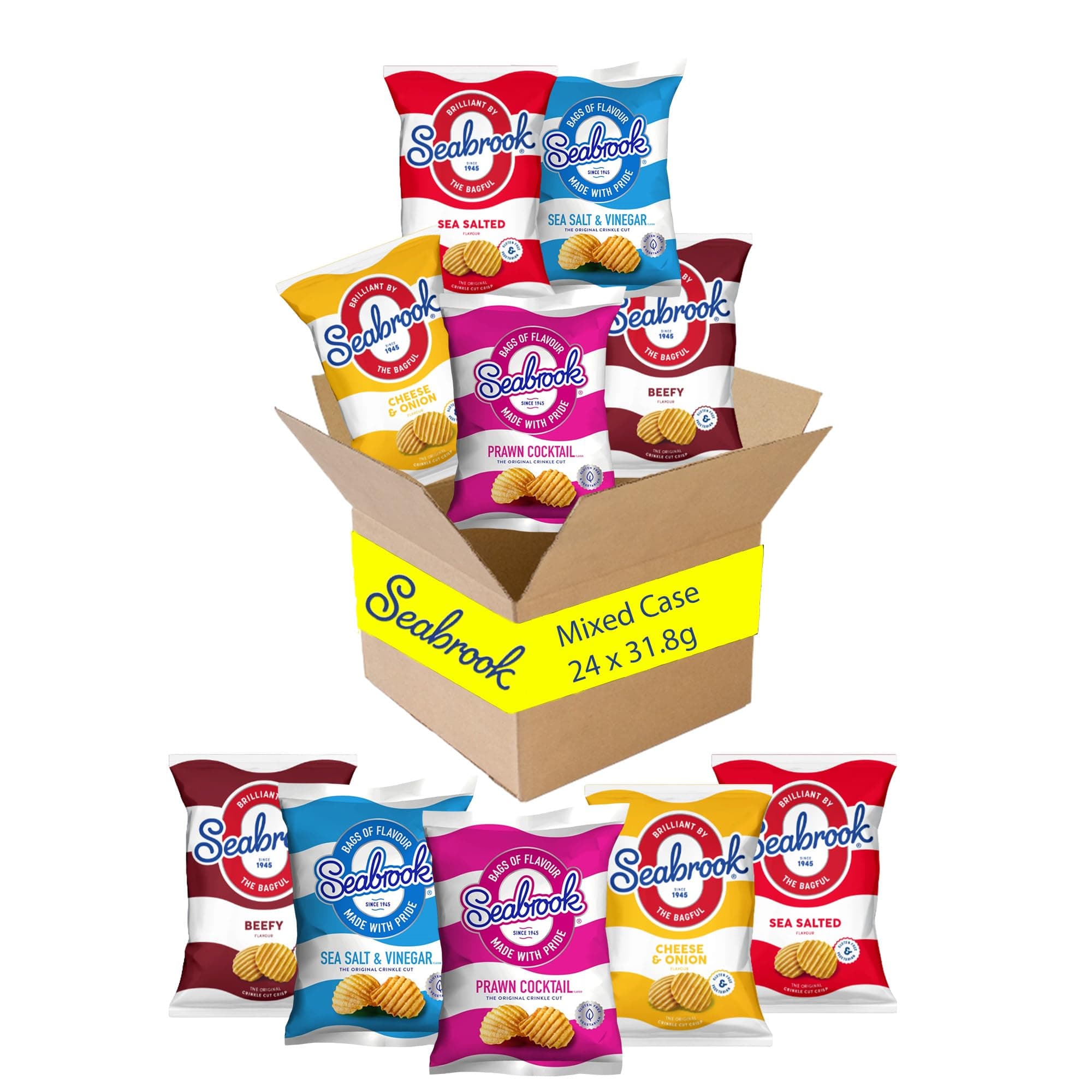 Crinkle Crisps Mixed Case – 24 Pack of 31.8g British Potato Chips, Assorted Flavours (4 Random Flavours) – Flavoured Crisps Variety Box, Ideal for Snacking