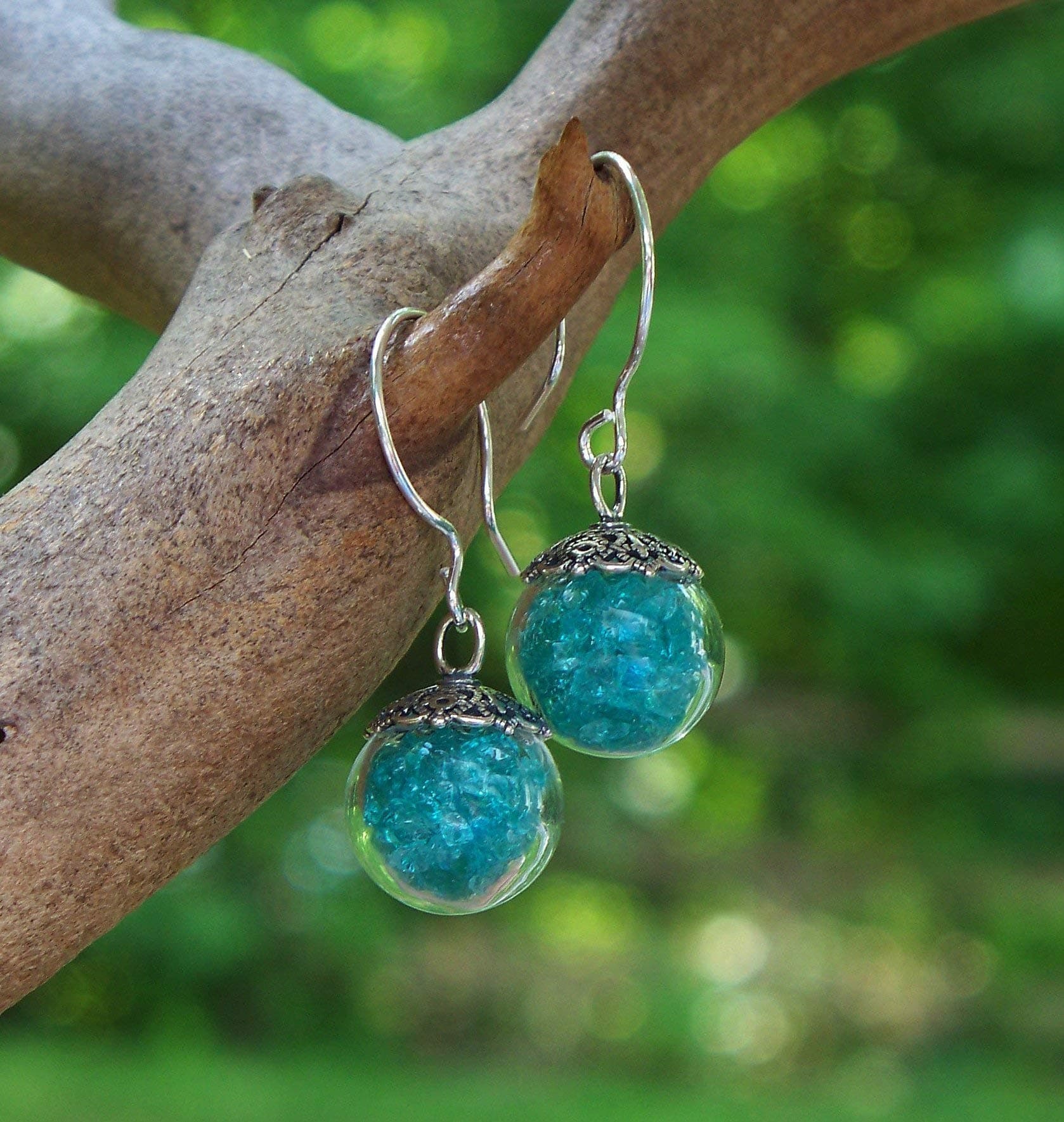 Bottled Up Designs Recycled Vintage Mason Jar Glass Orb Earrings