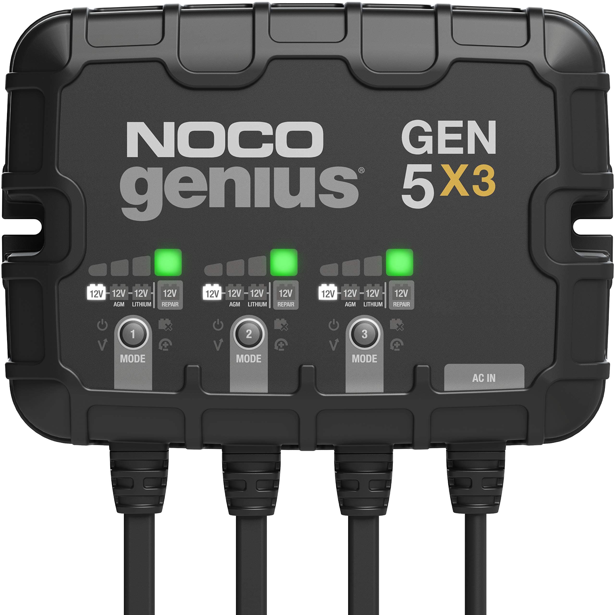 Genius GEN5X3, 3-Bank, 15A (5A/Bank) Smart Marine Battery Charger, 12V Waterproof Onboard Boat Charger, Battery Maintainer and Desulfator for AGM, Lithium (LiFePO4) and Deep-Cycle Batteries