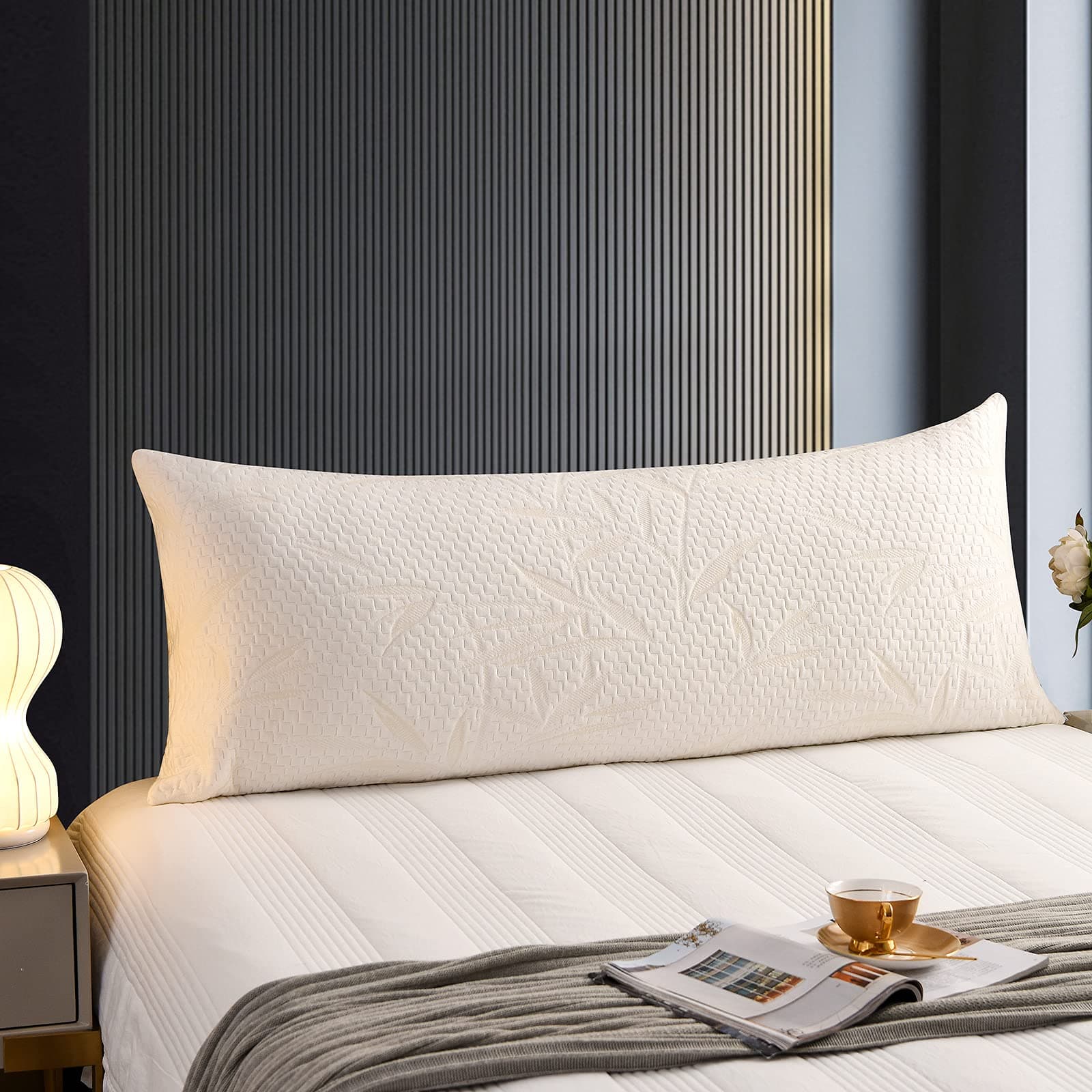 Decroom Full Body Pillow -Zipped Bamboo Cover-Breathable Cooling for Pregnancy and Long Side Sleeper-20 x 54 inch