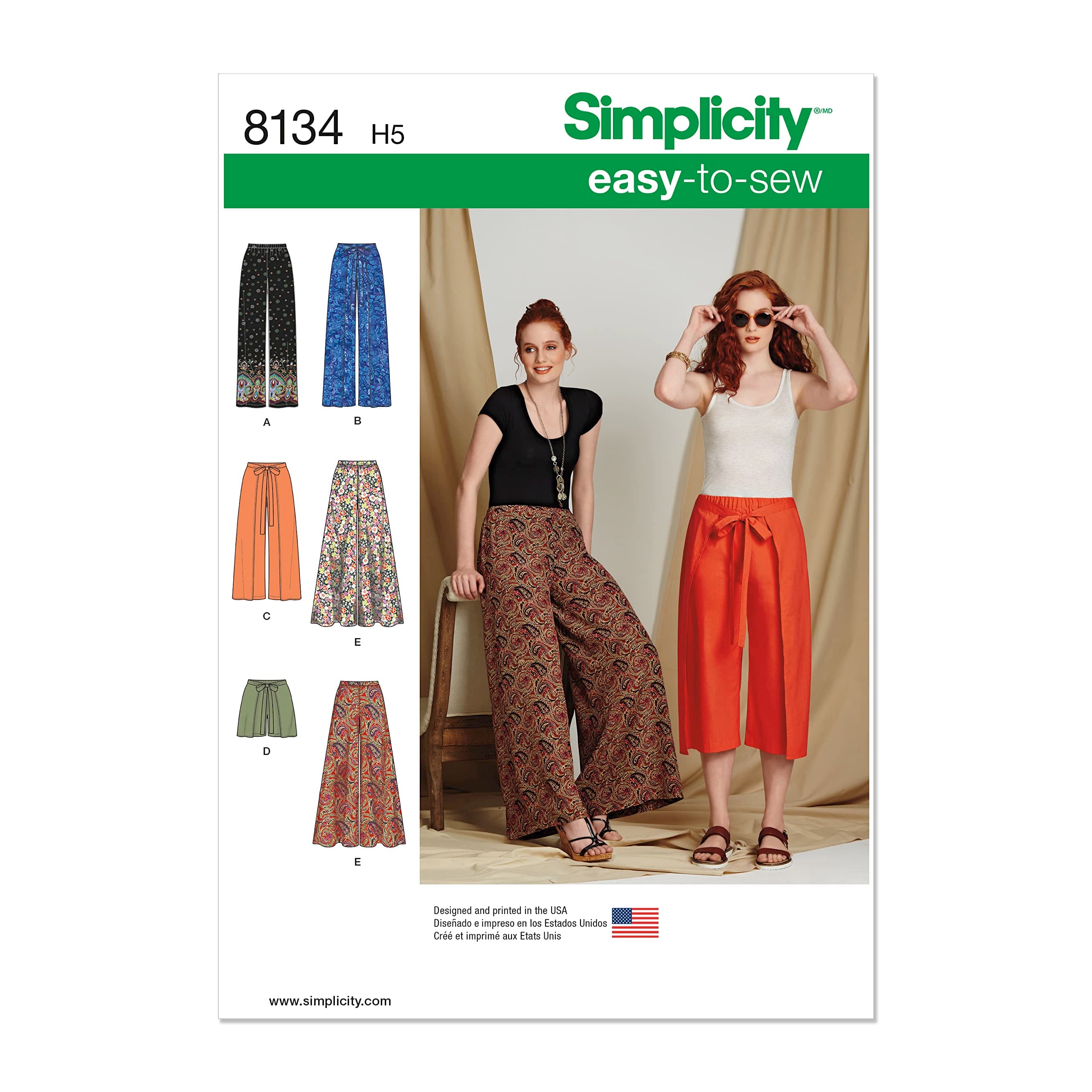 Pattern 8134 Misses' Easy-to-Sew Trousers and Shorts, Paper, White, Carpet Uni Dark Beige Size:80x150 cm