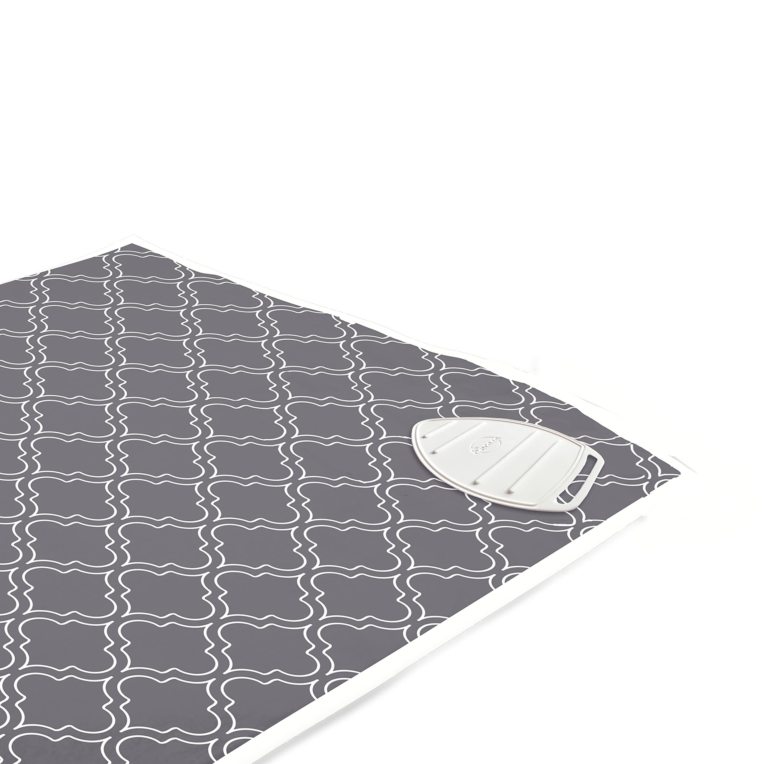 Encasa XO Ironing Mat (Large 120x70 cm) with 3mm Felt Padding, Silicone Iron Rest Protector, Steam Press on Table, Bed, Portable, Heat Reflective, Foldable, Washable, Printed - Grey Tiles