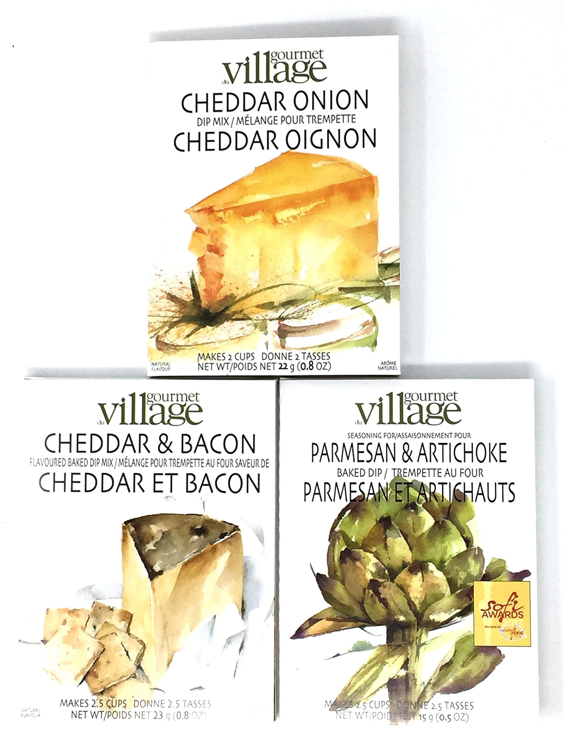 Gourmet du Village Dip Mix Trio - Parmesan & Artichoke Dip, Cheddar & Bacon Dip and Cheddar Onion Dip