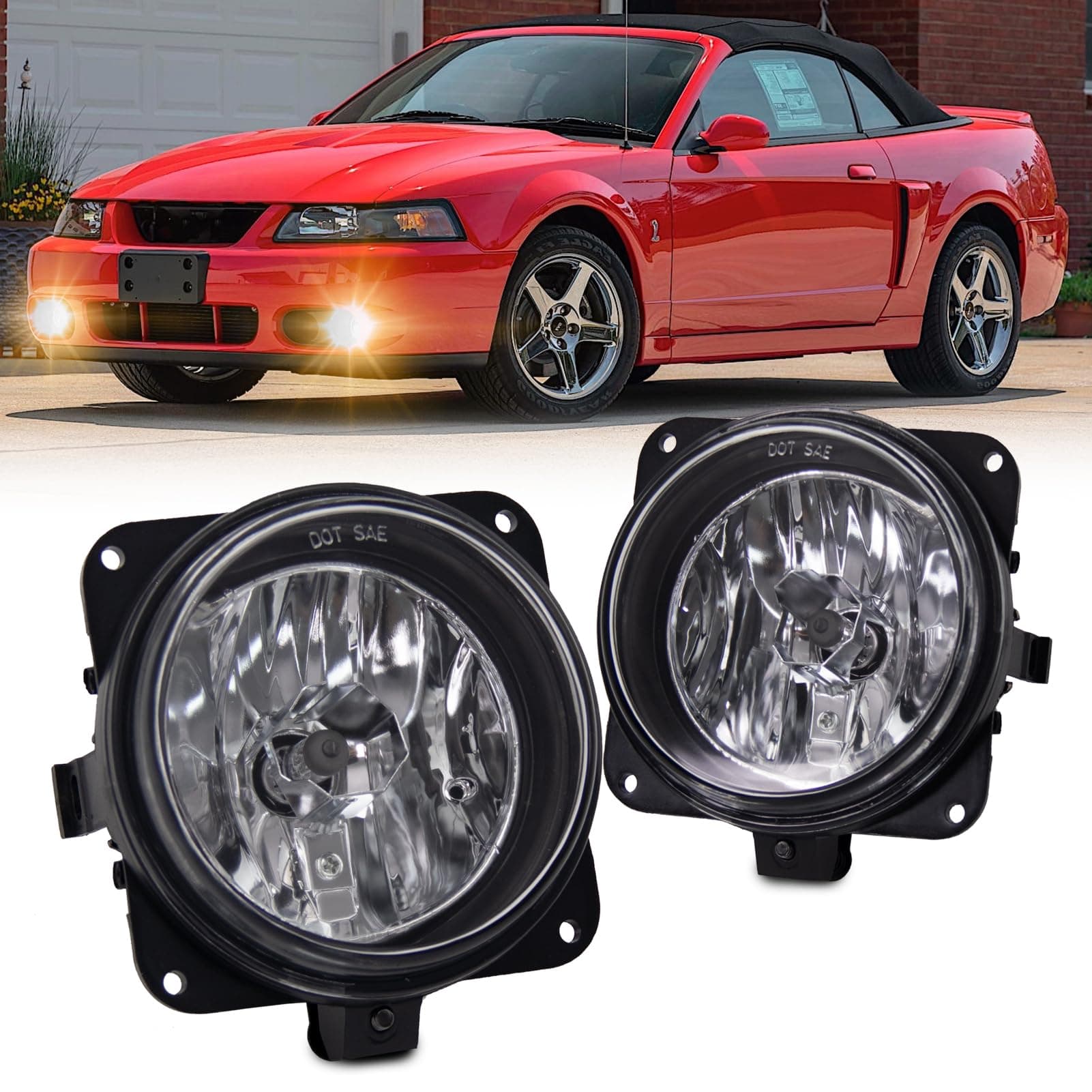 Fog Lights Assembly Replacement For Ford Escape 2005 2006/Ford Focus SVT 2002-2004 /Ford Mustang Cobras 2003 2004(Cobra Model Only) /Lincoln LS 2002 With H10 12V 42W 1 pair(Clear Lens)