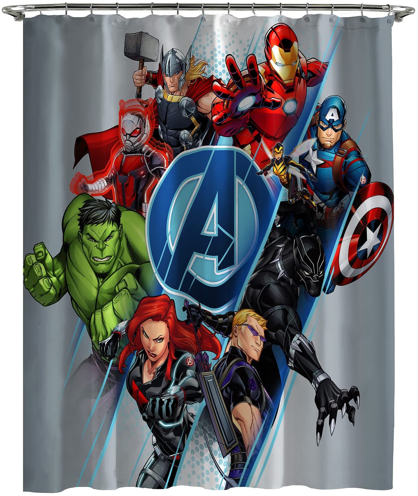 Marvel Avengers Assembled Shower Curtain & Easy Care Fabric Kids Bath Curtain (Official Marvel Product)