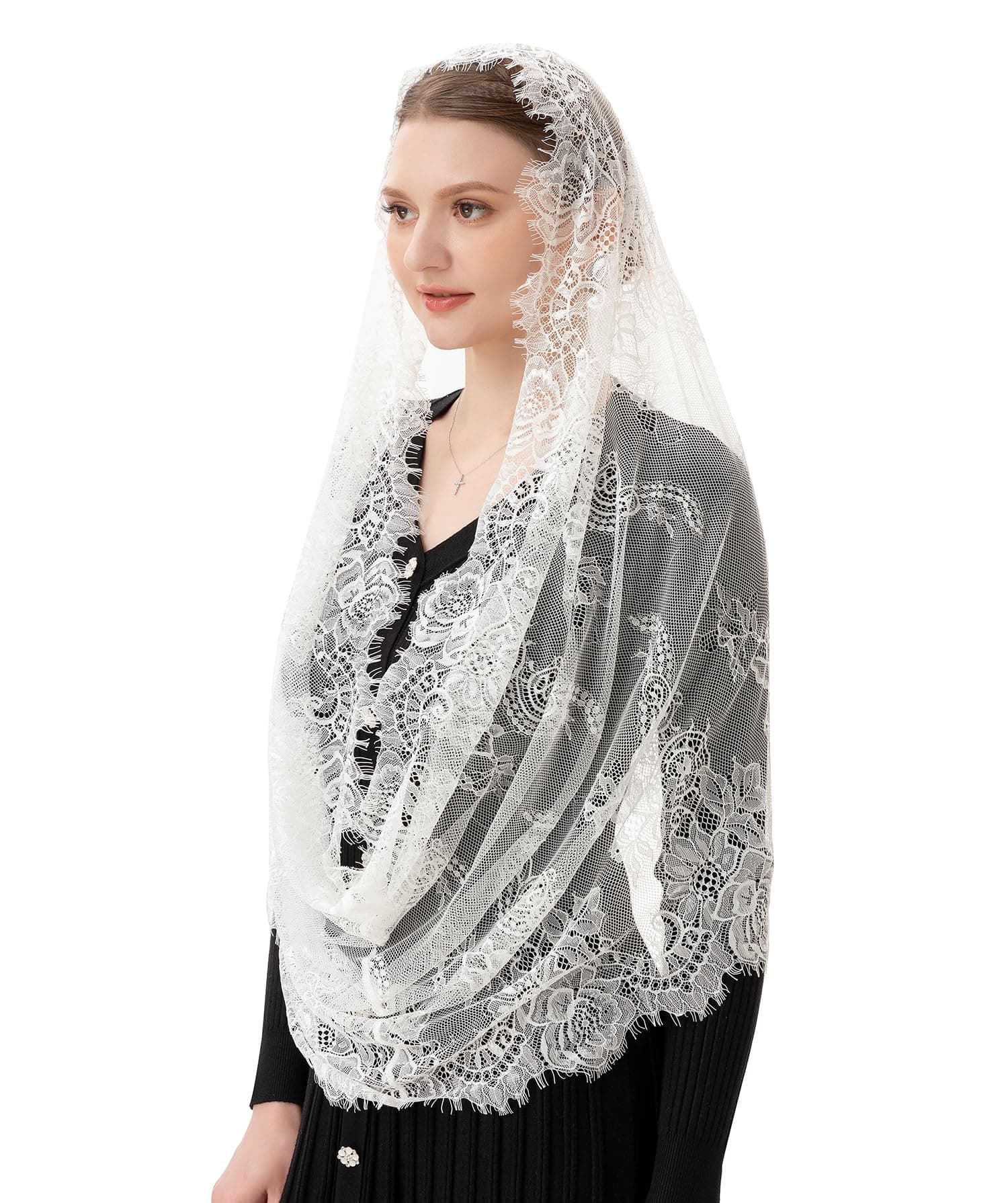 Spanish Style Lace Traditional Vintage Inspired Infinity Shape Mantilla Veil Latin Mass Head Covering