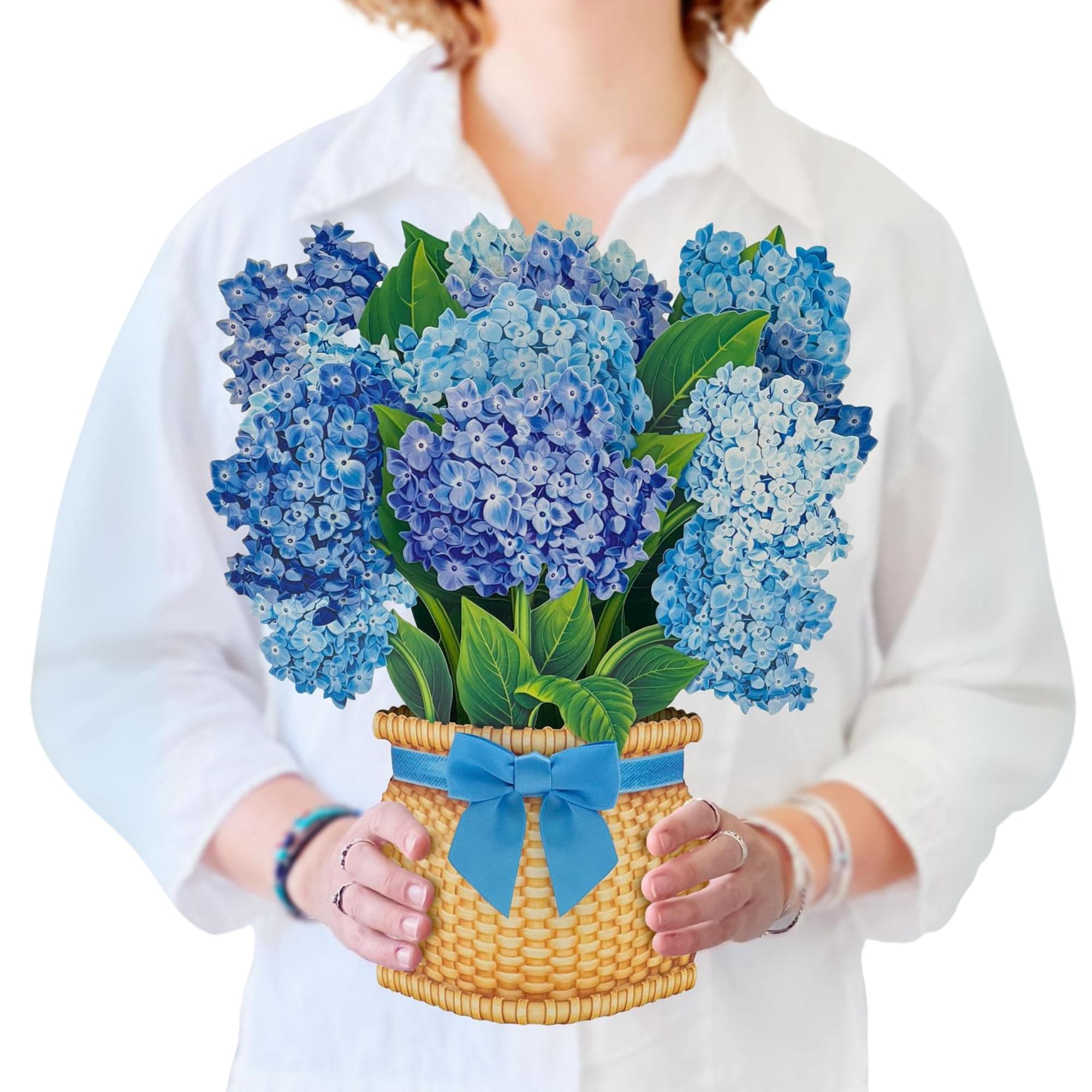 Pop Up Cards, Nantucket Hydrangeas, 12 inch Life Sized Forever Flower Bouquet 3D Popup Greeting Cards with Blank Note Card and Envelope