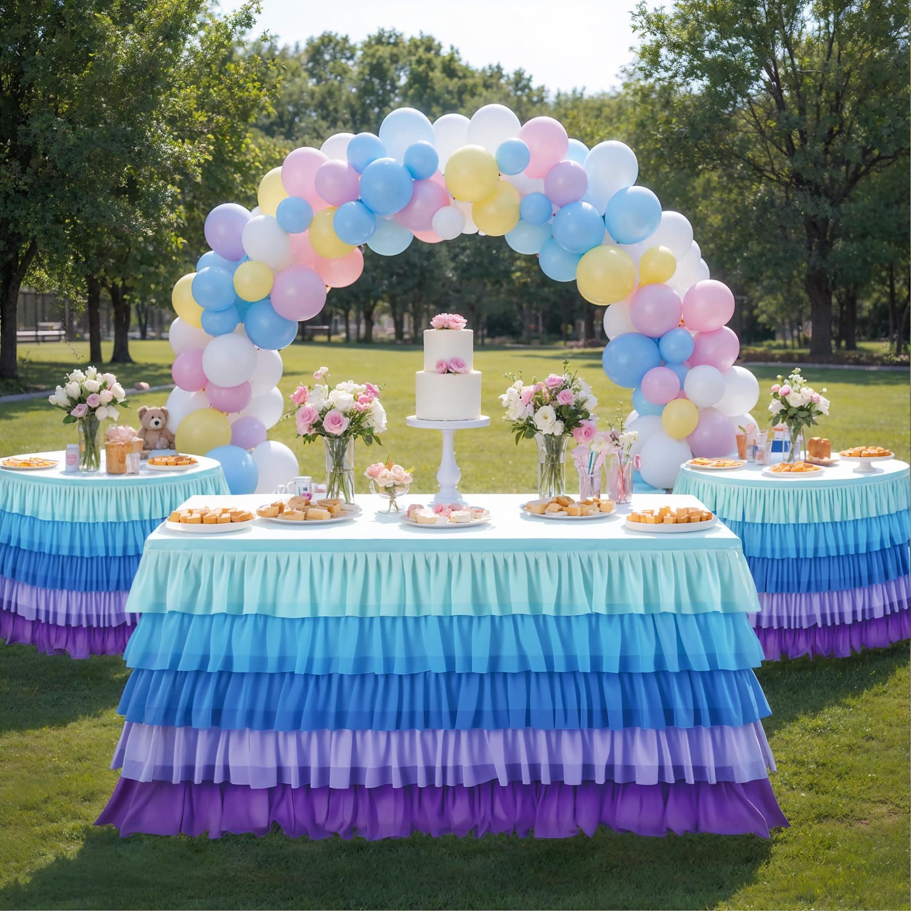 Mermaid Table Skirt 6ft Blue Purple Tablecloth for Rectangle Tables Baby Shower Ocean Mermaid Birthday Party Decorations