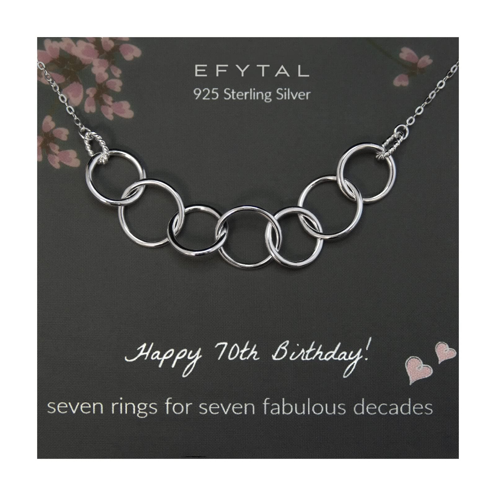 EFYTALHappy 70th Birthday Gifts for Women Necklace, Sterling Silver 7 rings seven Decades Necklaces Gift Ideas