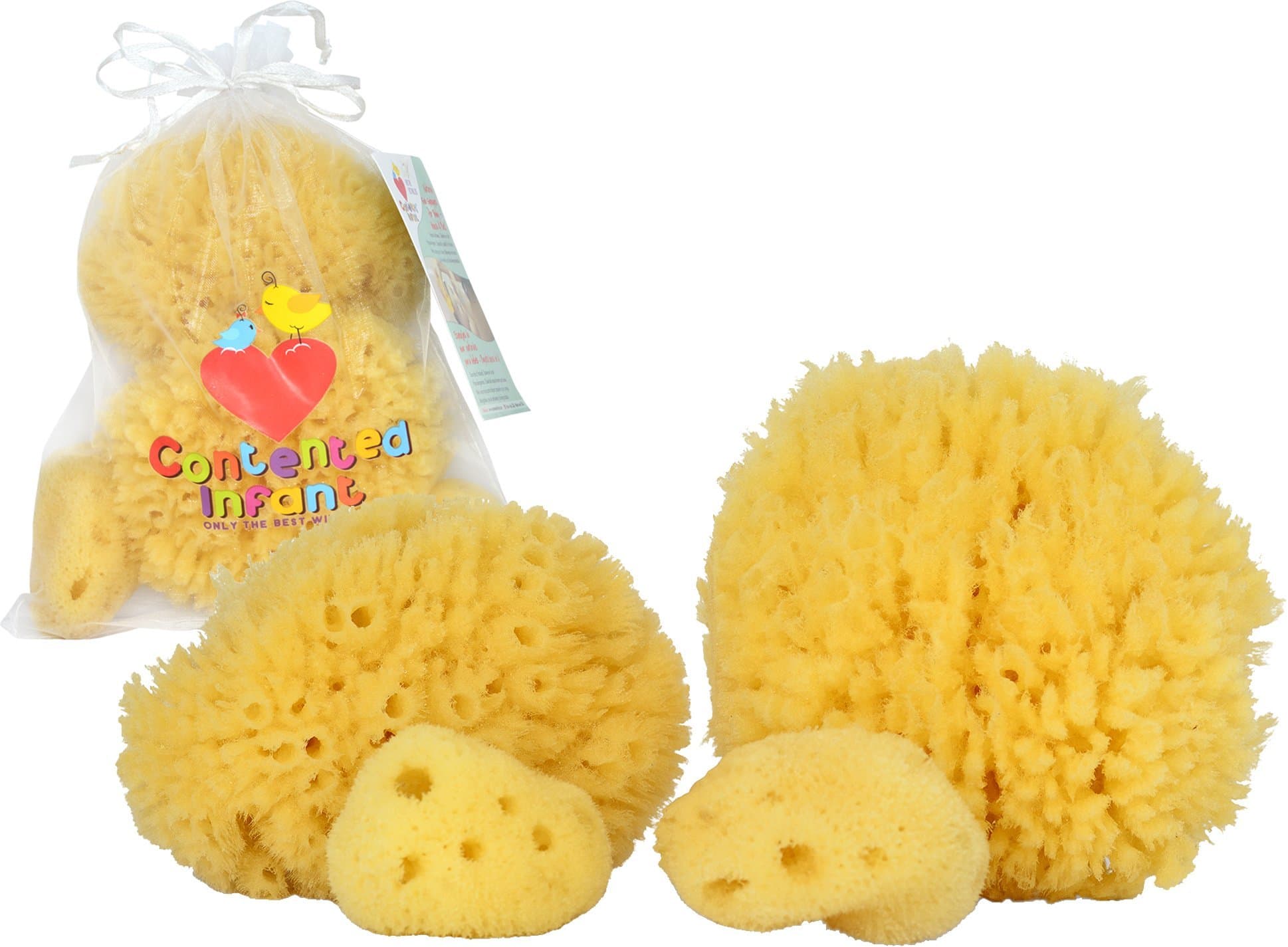 Real Sea Sponges for Babies - 4 Pk Bath Care Set, Gentle, Kind on Skin, for Bathing Washing Body Eyes & Ears, Also for Newborn Toddler & Kids; Baby Shower Spa Gift by Contented Infant