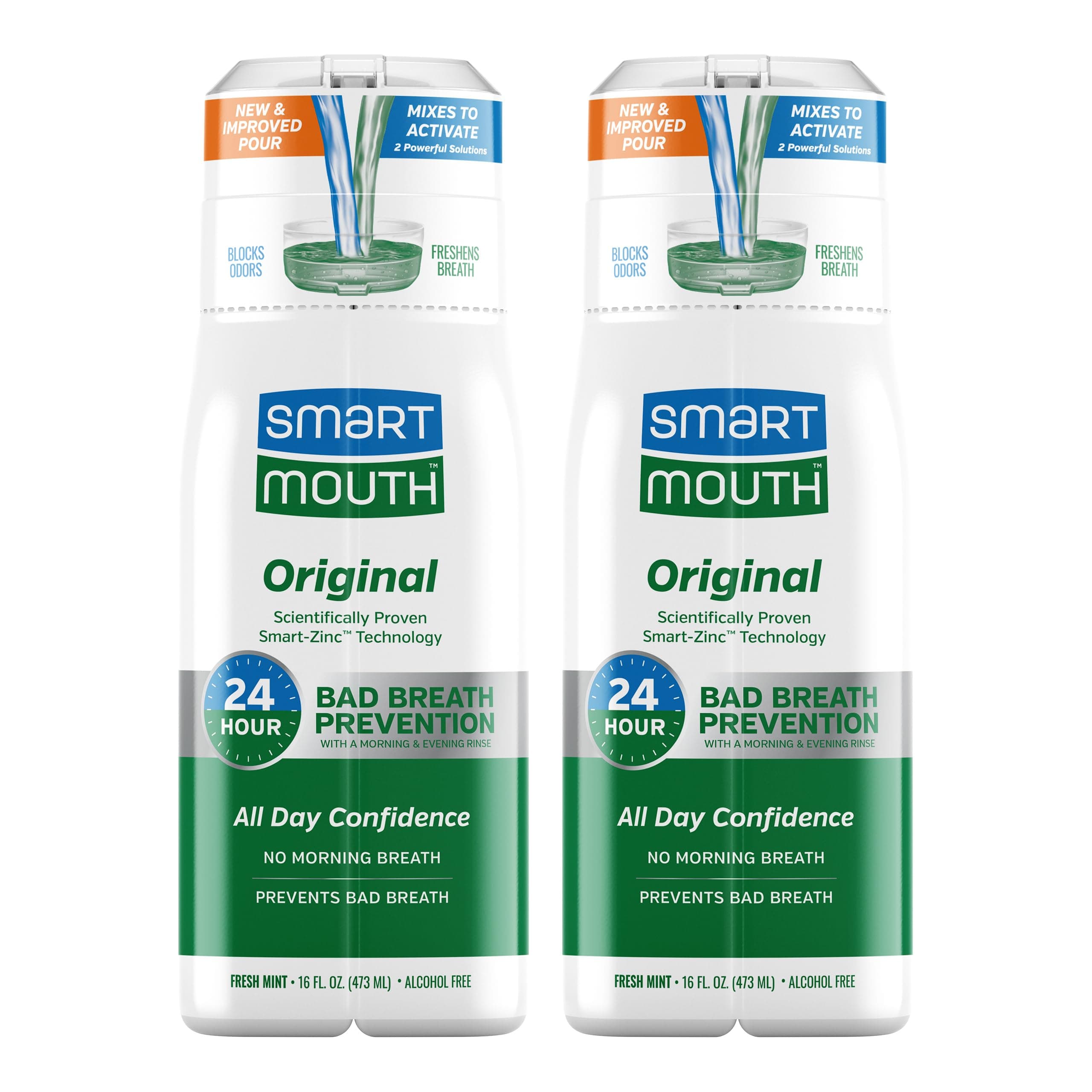 SmartMouth Original Zinc Activated Mouthwash - Instant Fresh Breath Mouthwash - Eliminates Bad Odors and Bad Breath - Alcohol-Free, Sugar-Free, Gluten-Free - Fresh Mint - 16 fl oz (2 Pack)
