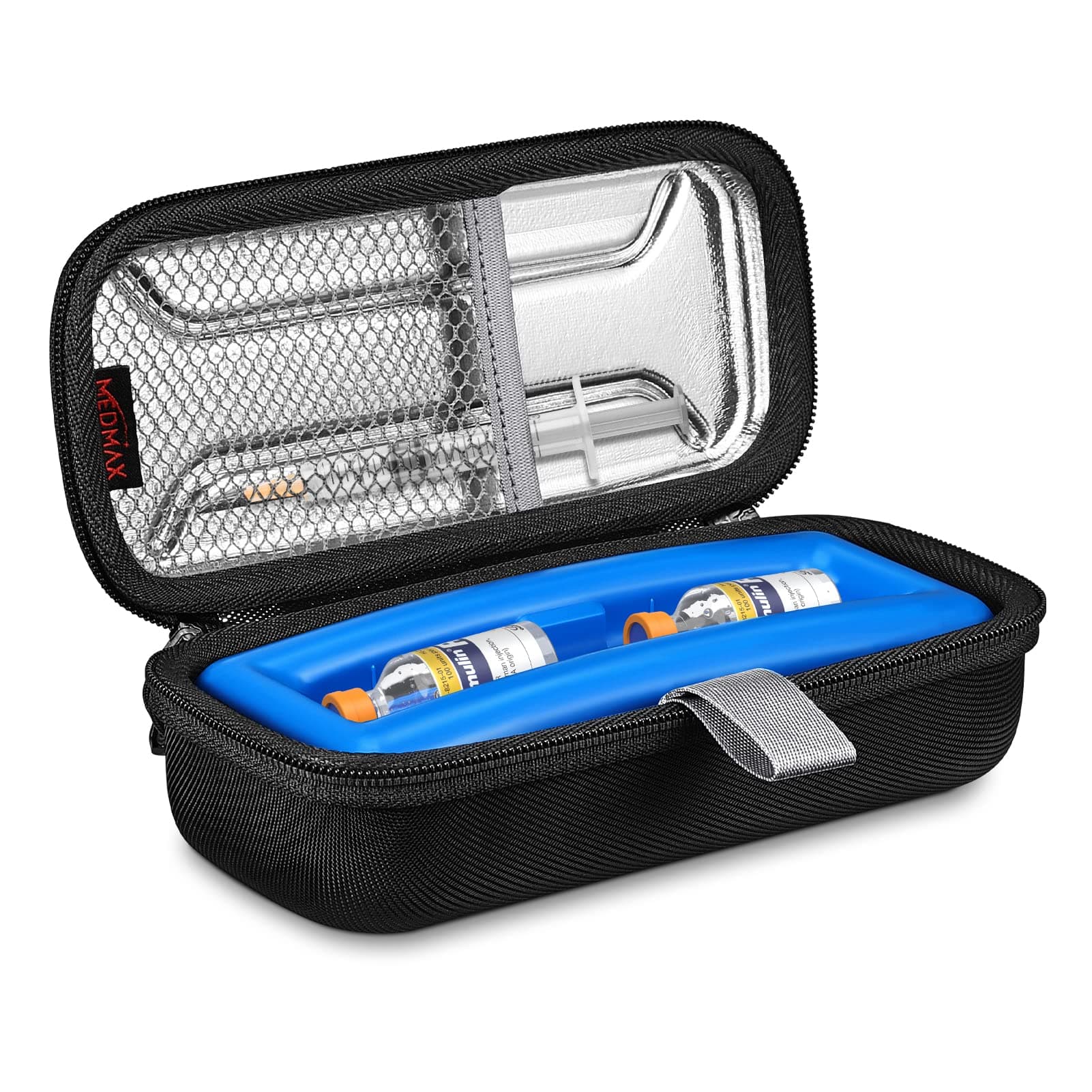 Insulin Vial Carrying Cooler Case, Portable Water Resistant Insulated Diabetic Organizer Protective Hard Shell Medical Travel Case with One Ice Brick TSA Approved (Black)