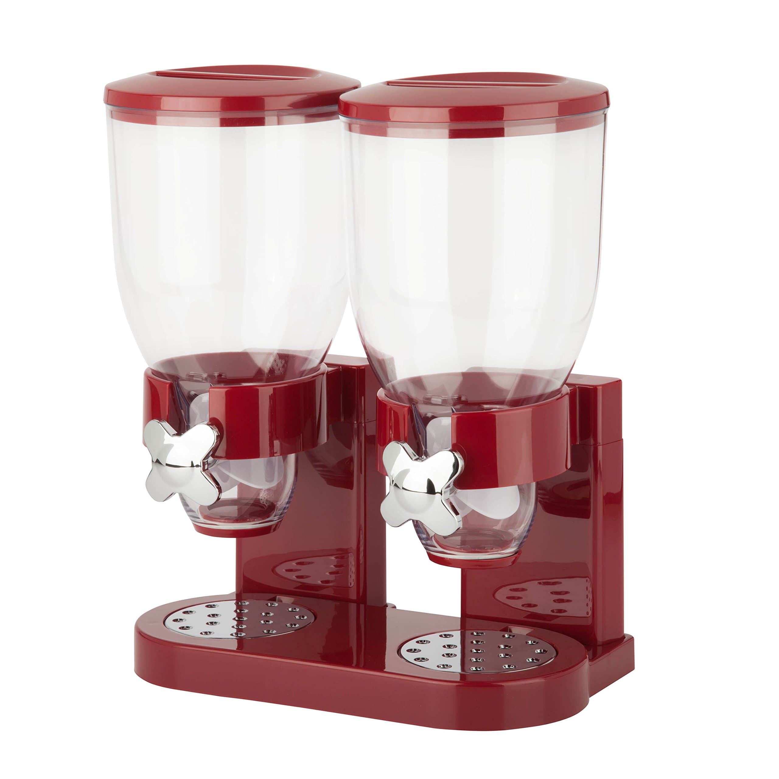Honey-Can-Do Double Cereal Dispenser with Portion Control, Red and Chrome