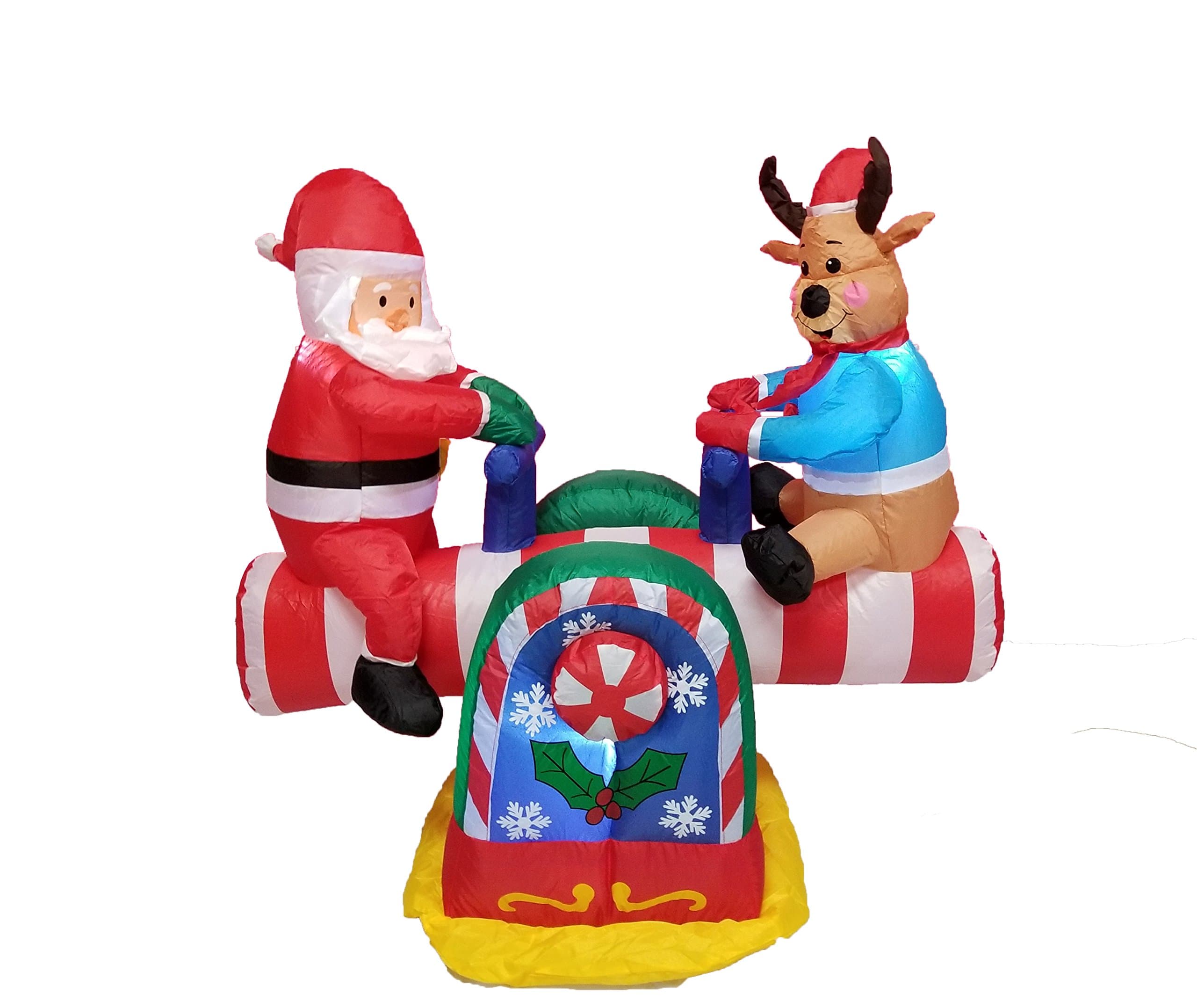 BZB Goods4 Foot Animated Christmas Inflatable Santa Claus and Reindeer on Teeter Totter Outdoor Yard Decoration Lights Decor Outdoor Indoor Holiday Decorations, Blow up Lighted Yard Lawn Decor