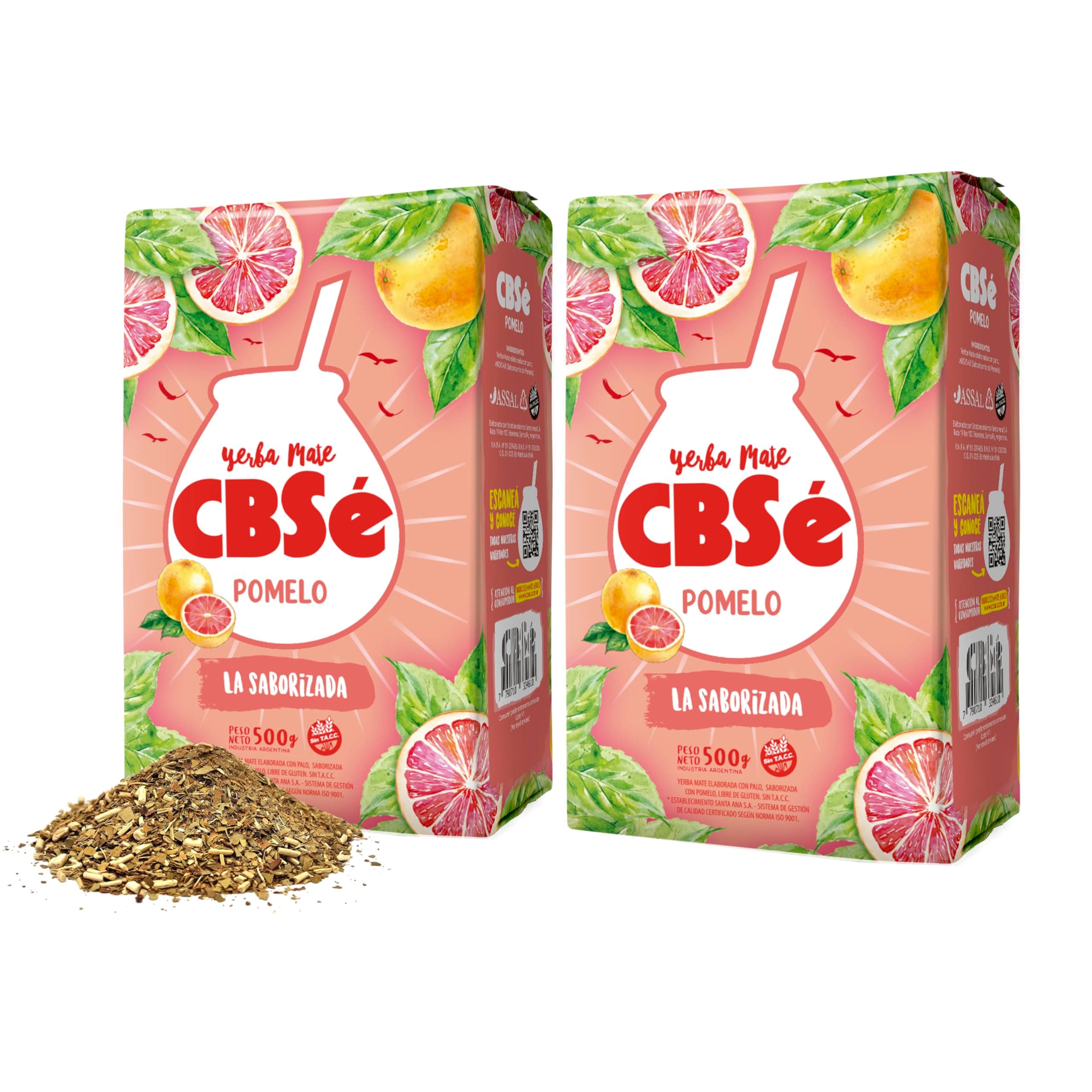 CBSe Pomelo Yerba Mate – 2 Packs 500g (1.1 lb) Each - Flavored Loose Leaf Herbal Tea – Argentine Yerba with Natural Grapefruit Flavor – Refreshing, Citrus, Energizing Alternative to Coffee