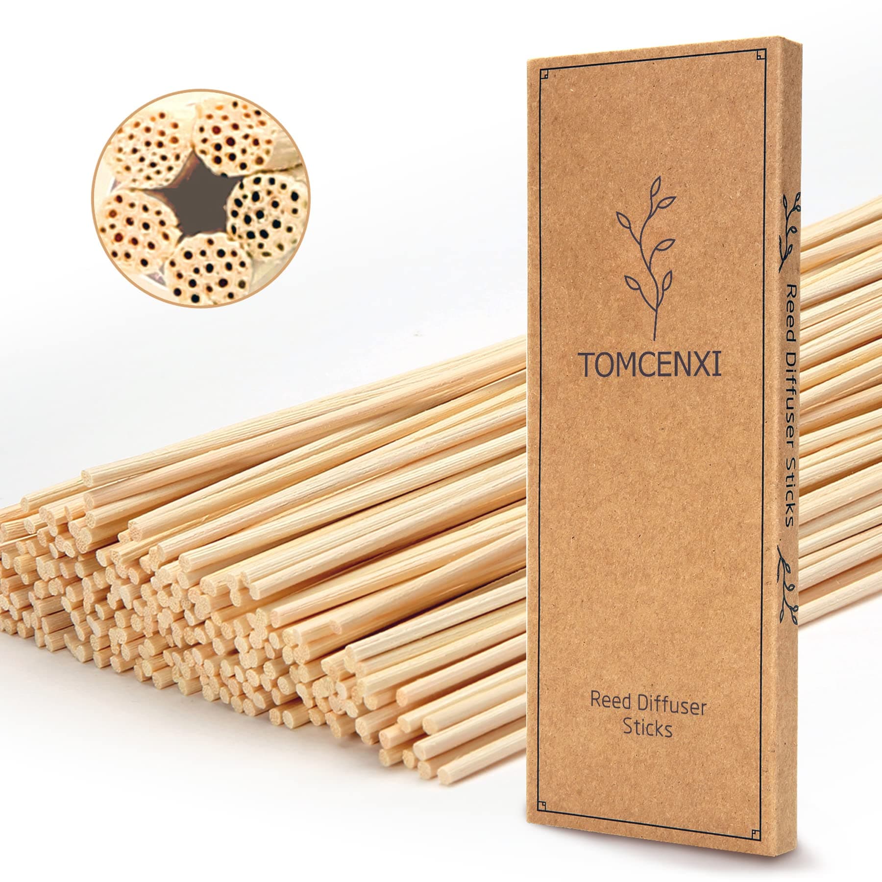 TOMCENXI 120PCS Reed Diffuser Sticks,10 Inch Natural Rattan Wood Sticks,Diffuser Refills,Essential Oil Aroma Diffuser Replacements Sticks for Home,Office