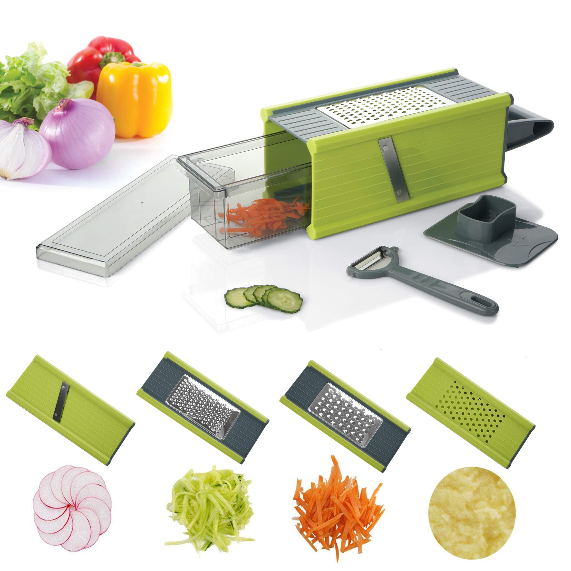 kilokelvin Vegetable Chopper Slicer - 5 in 1 Onion Food Veggie Chopper Slicer - Potato Tomato Choppers Slicers Cutter Dicer Grater - Mandoline Mandolin Slicers - Cleaning Kit And Peeler - Easy Prepari