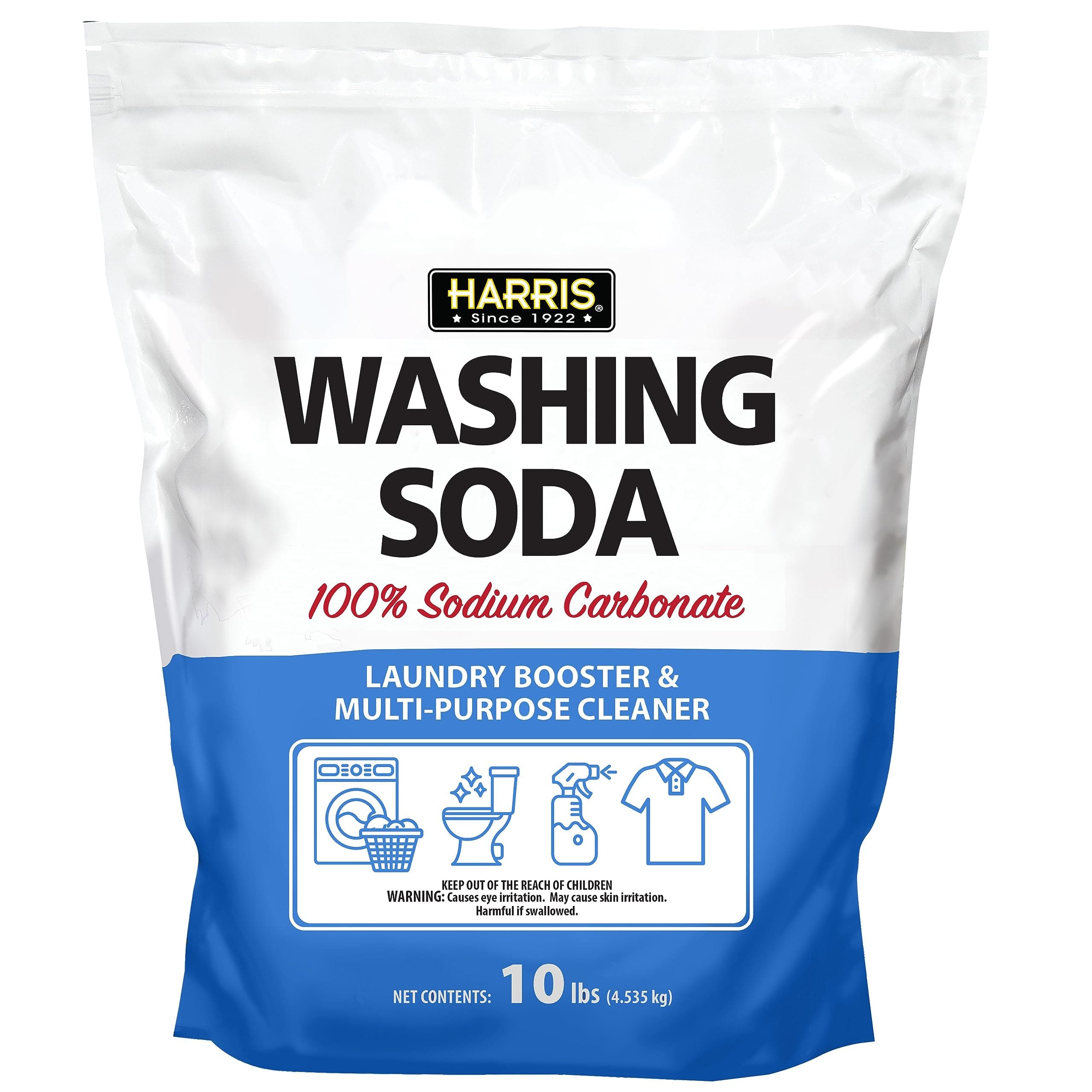 Harris Washing Soda, Sodium Carbonate, Laundry Booster and Multipurpose Cleaner, No Additives or Fragrances, 10lb