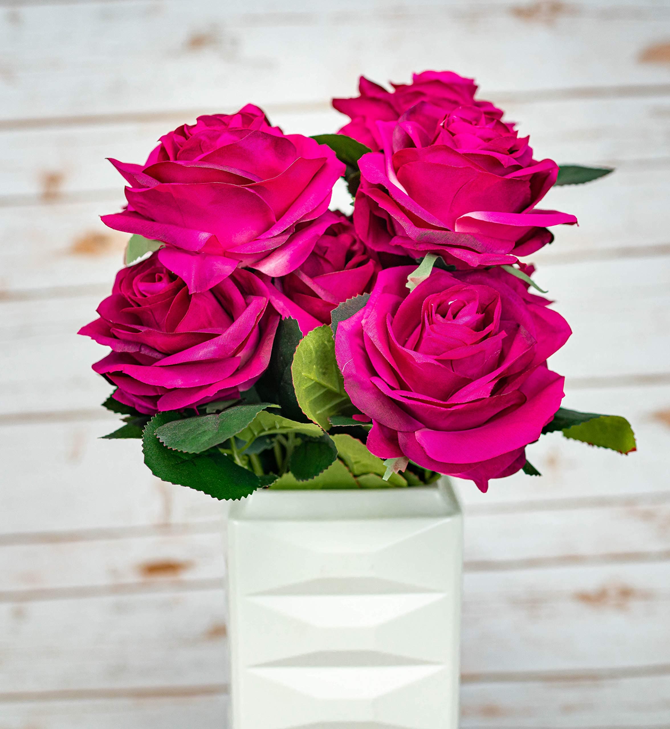 OOKi-Silk Flower Artificial Flower 17" Rolling Rose 10 Stems for Wedding Bouquet Home & Kitchen Decoration (Fuchsia Pink, 1 Pc)