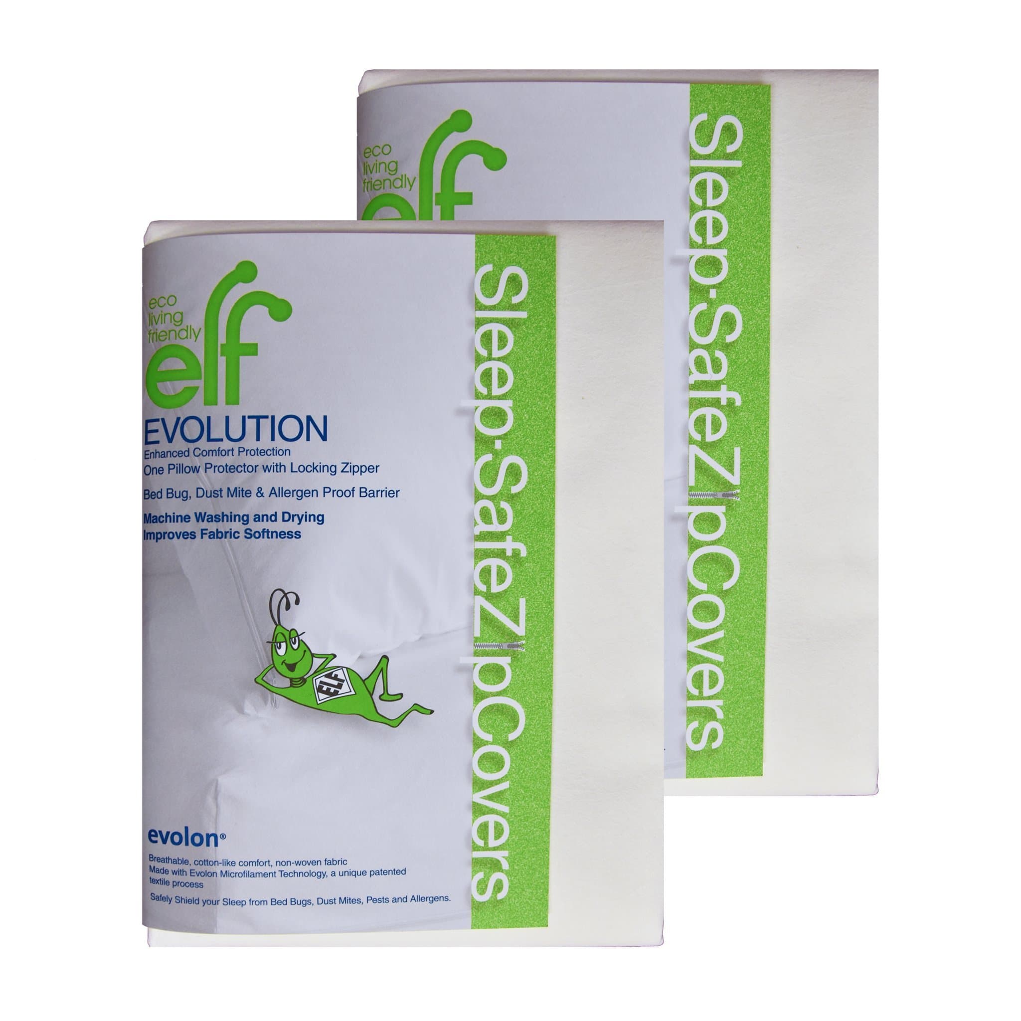 Eco Living Friendly Evolon Pillow Protector | Zippered Encasement | Sleep Safe Zipper Cover 2 Pack Queen