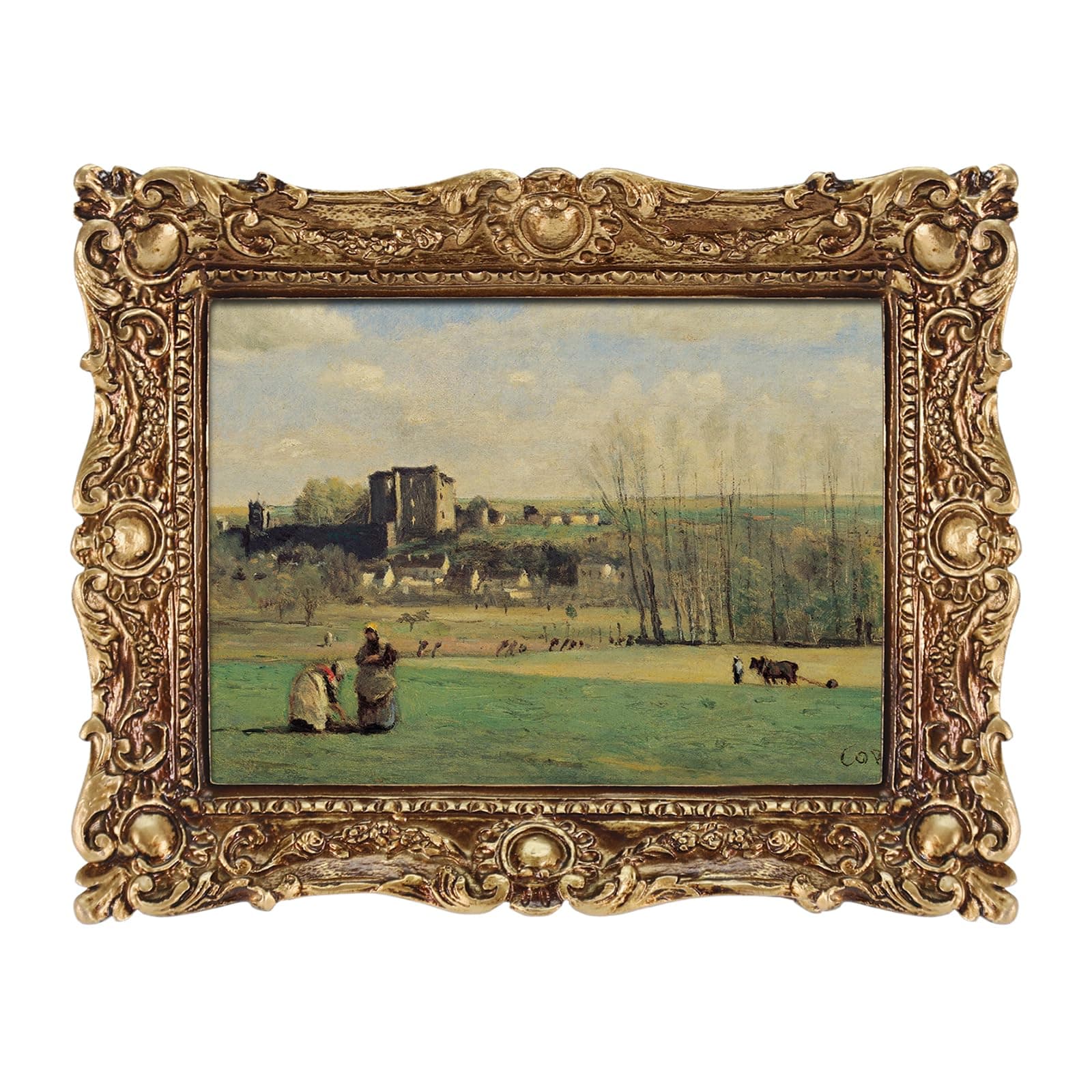 FOLKOR Vintage Canvas Wall Art for Living Room, French Countryside Picture Print for Bedroom Decoration, Antique Gold Paintings Posters for Home Office Birthday Christmas Gift, 5x7