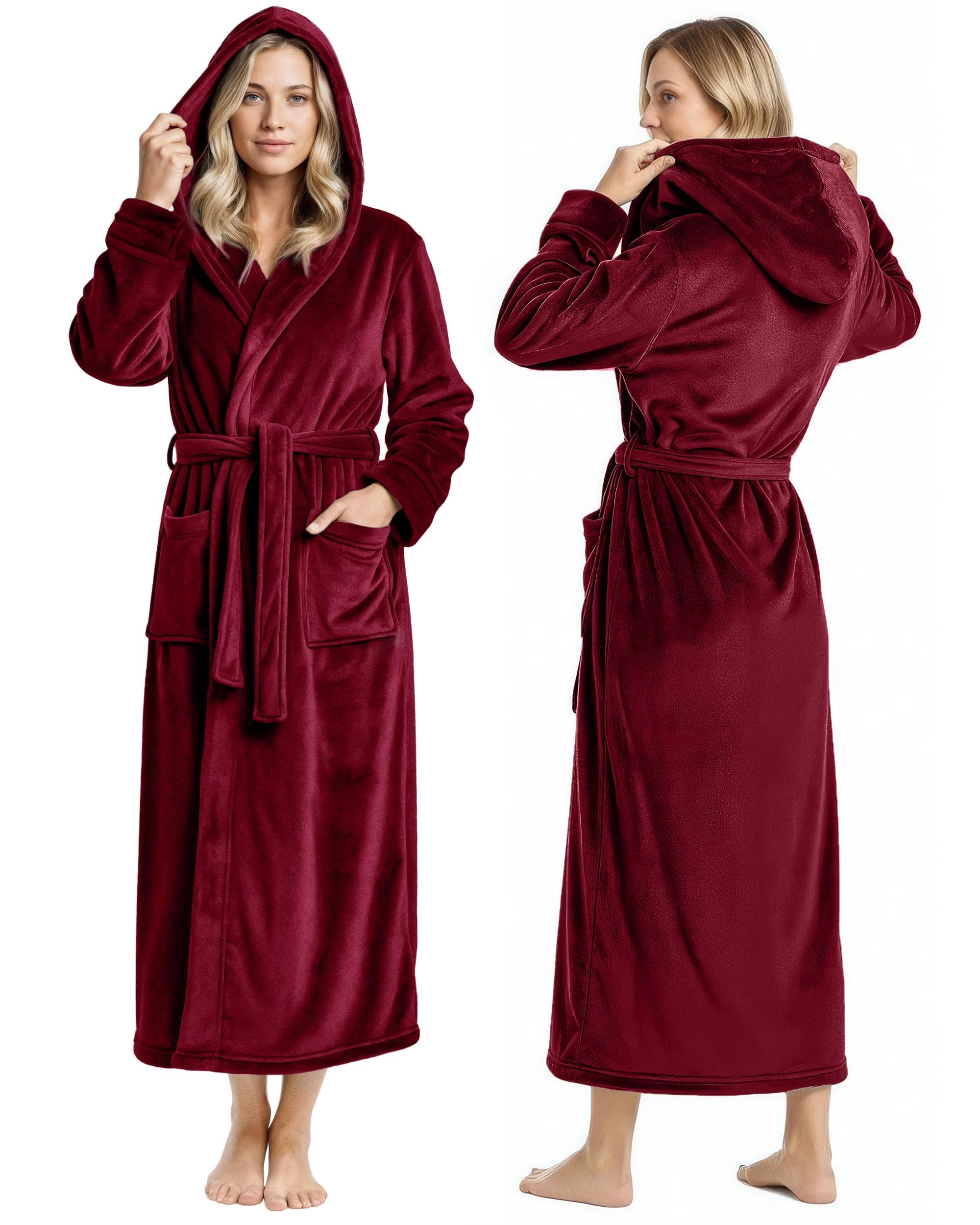 NY Threads Women Fleece Hooded Bathrobe - Plush Long Robe