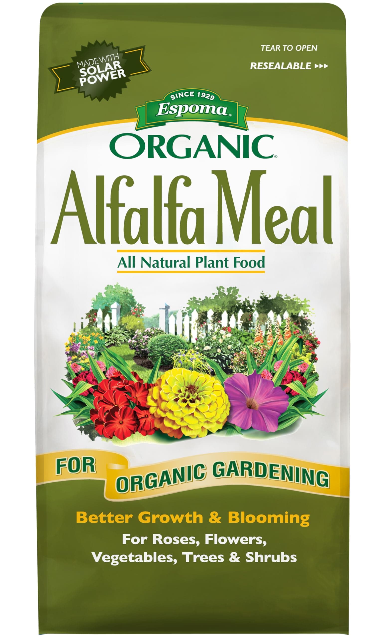 Espoma Organic Alfalfa Meal Fertilizer 2-0-2. All-Natural Plant Food Source of Nitrogen and Potassium for Organic Gardening. Use for Roses, Flowers, Veggies, Trees & Shrubs. 3 lb. Bag.